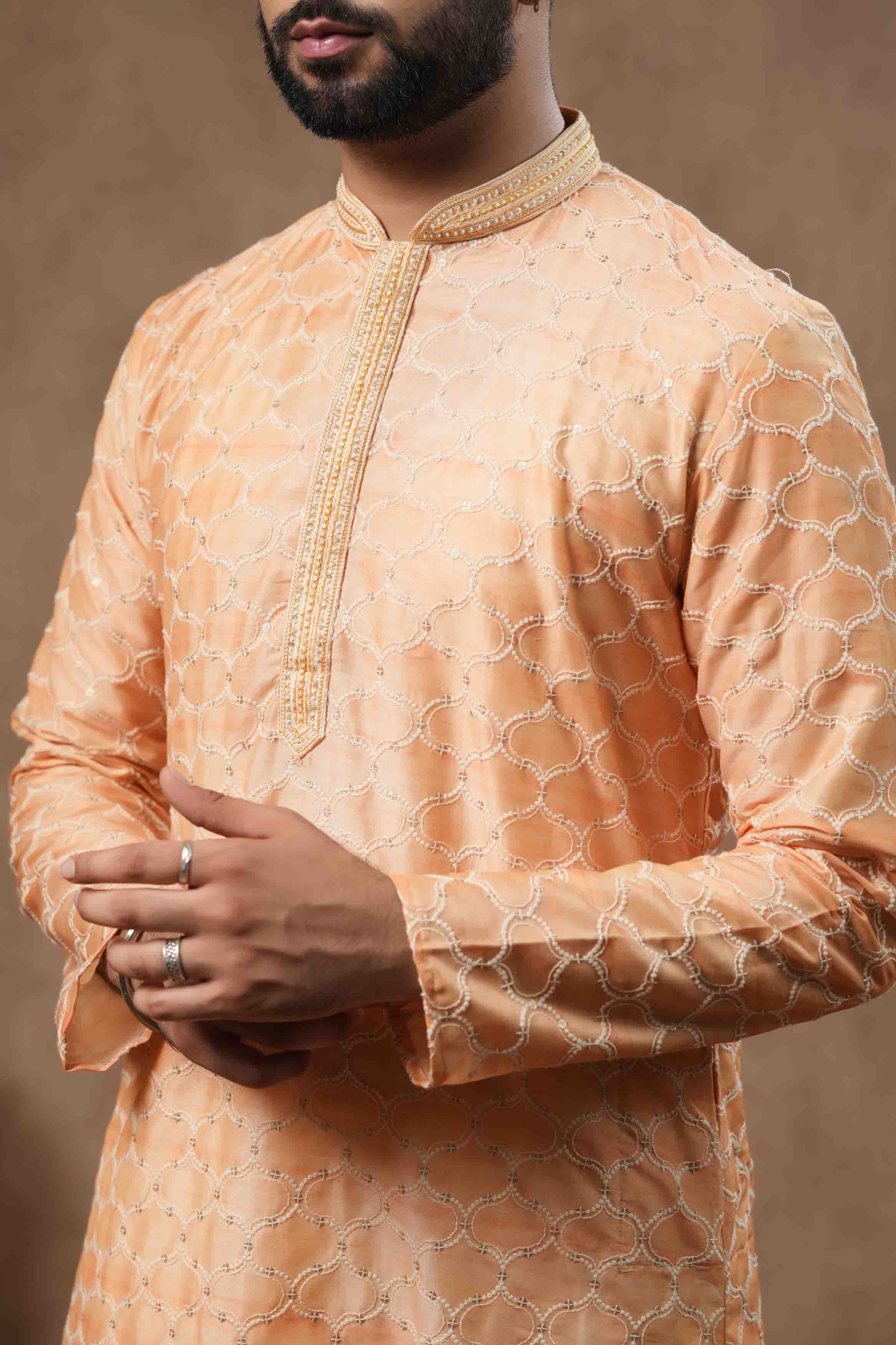 Orange Embroidery Kurta with Handwork
