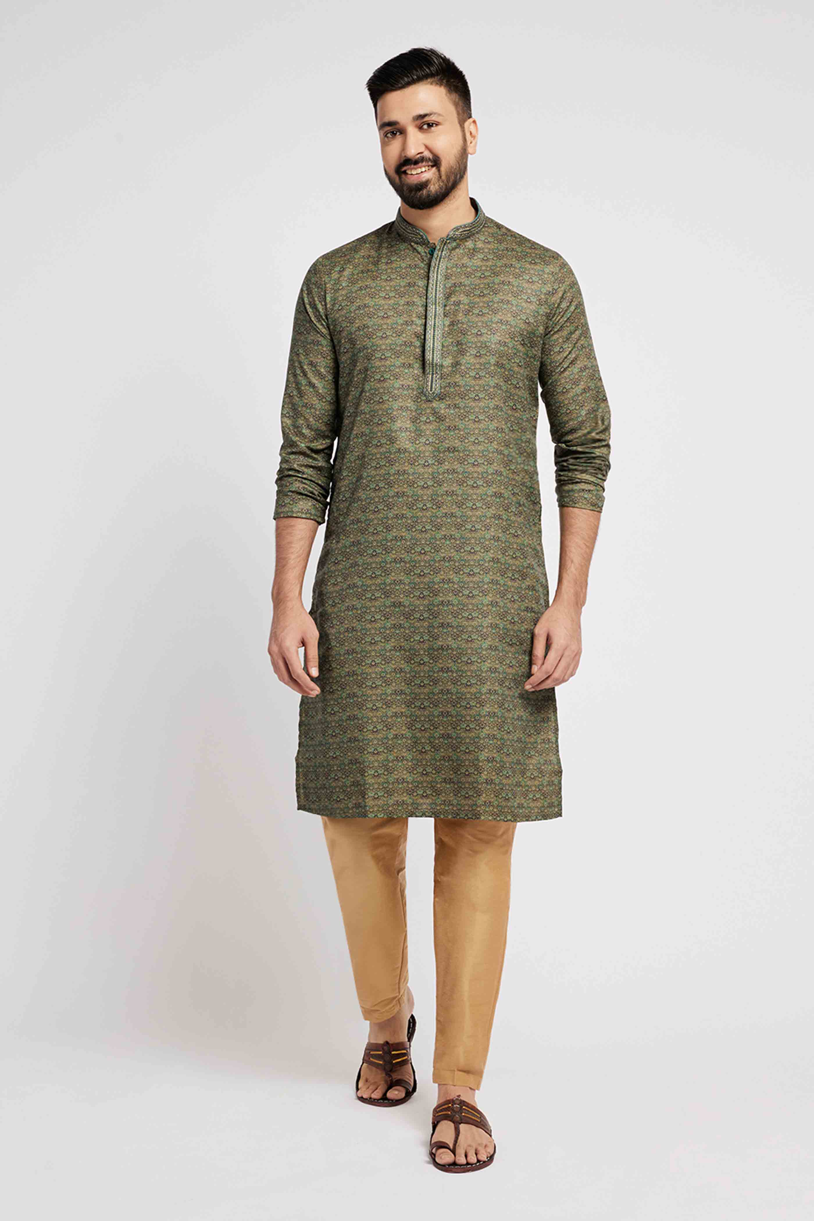 Shades of Green Traditional Printed Men's Ethnic Kurta
