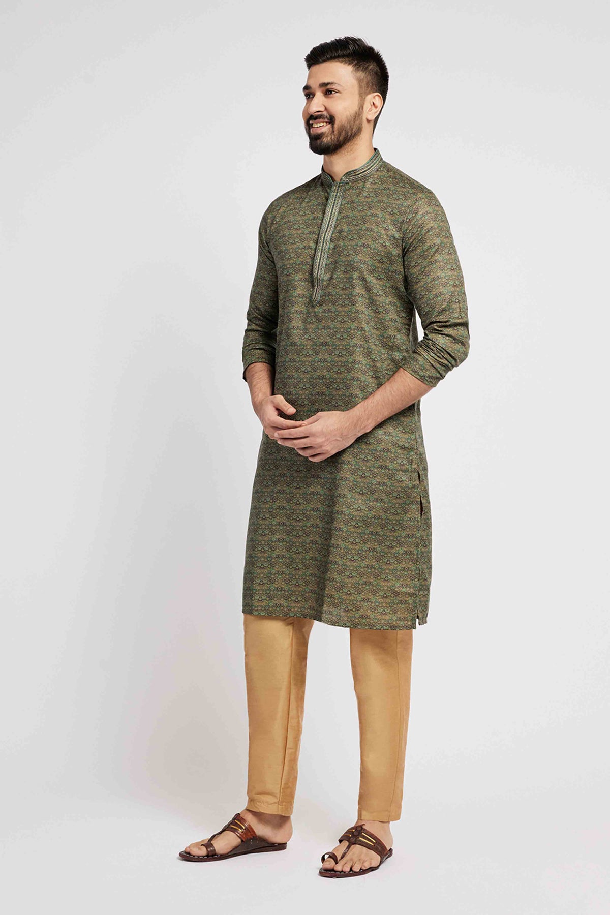 Shades of Green Traditional Printed Men's Ethnic Kurta