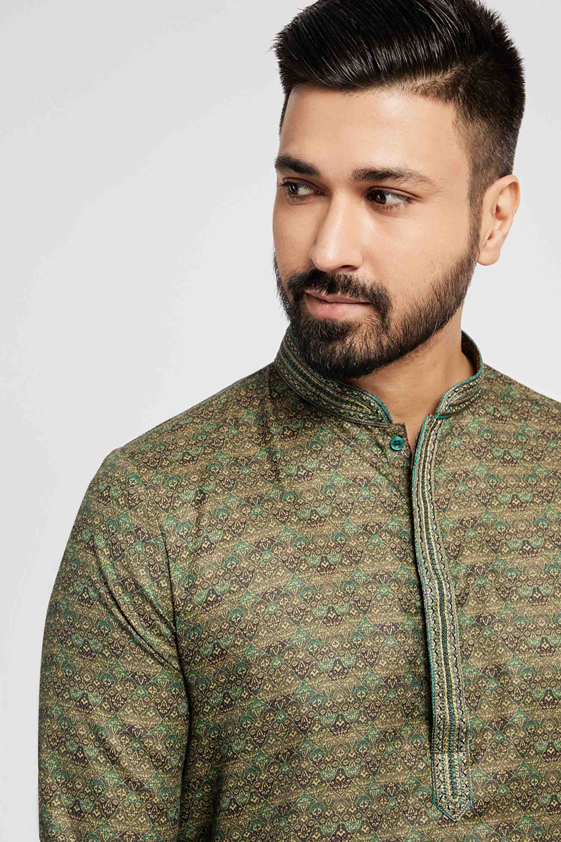 Shades of Green Traditional Printed Men's Ethnic Kurta