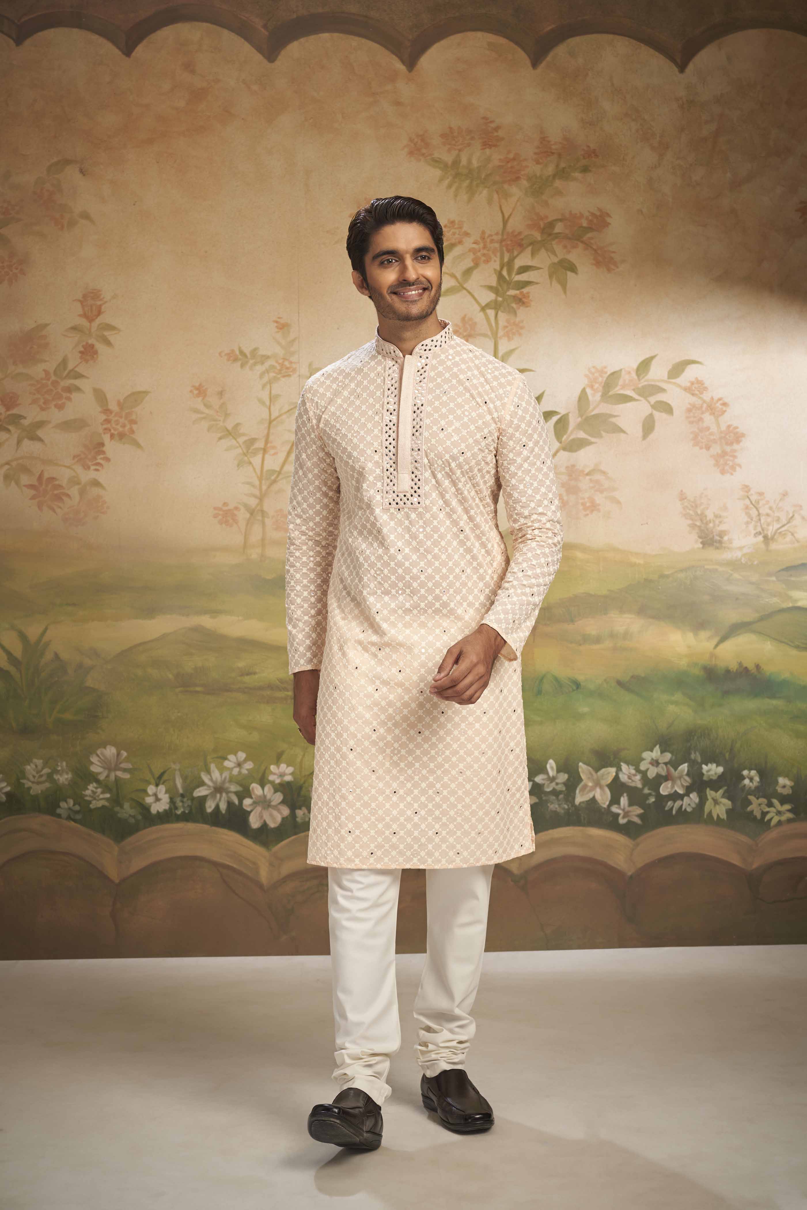 Pink Chikankari Kurta with Mirror work