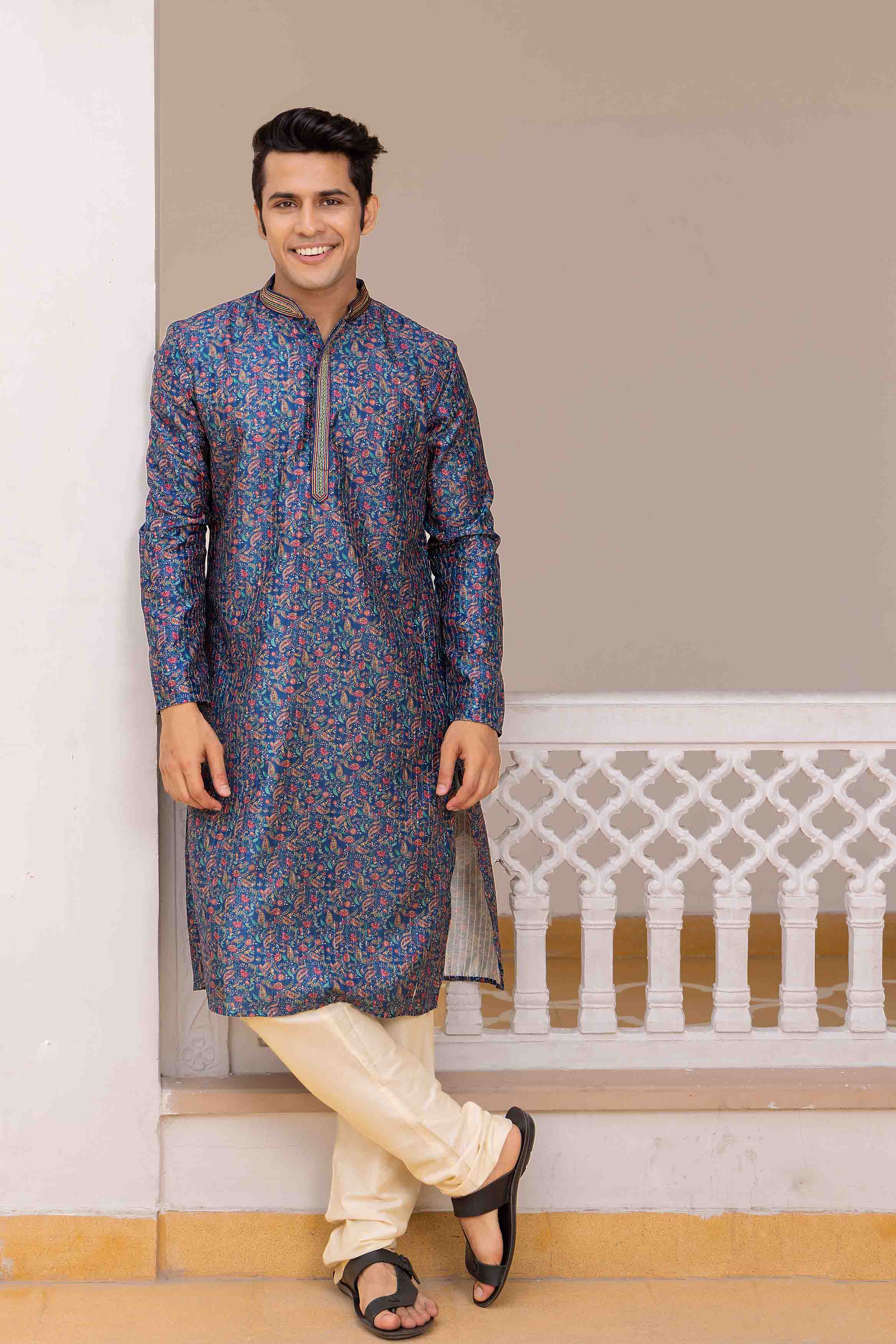 Blue Paisley Printed Kurta with sequence