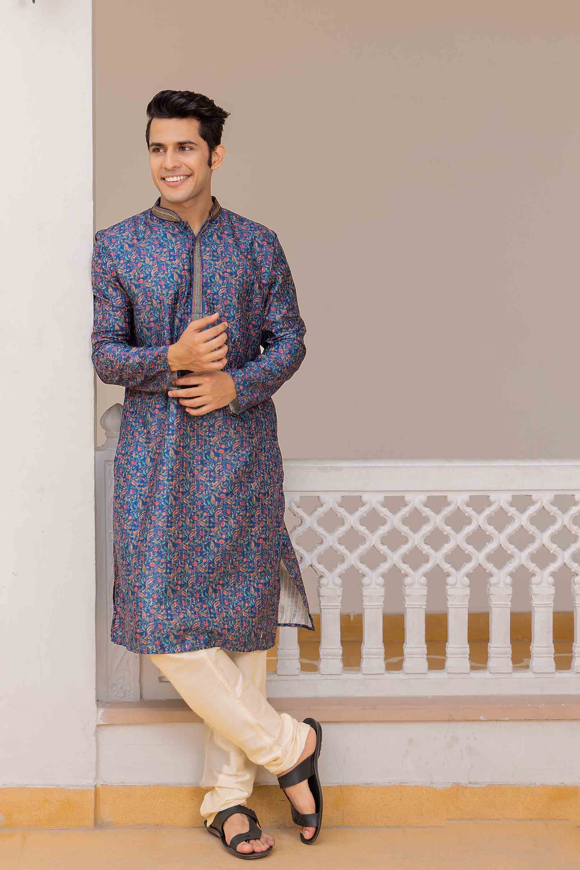 Blue Paisley Printed Kurta with sequence