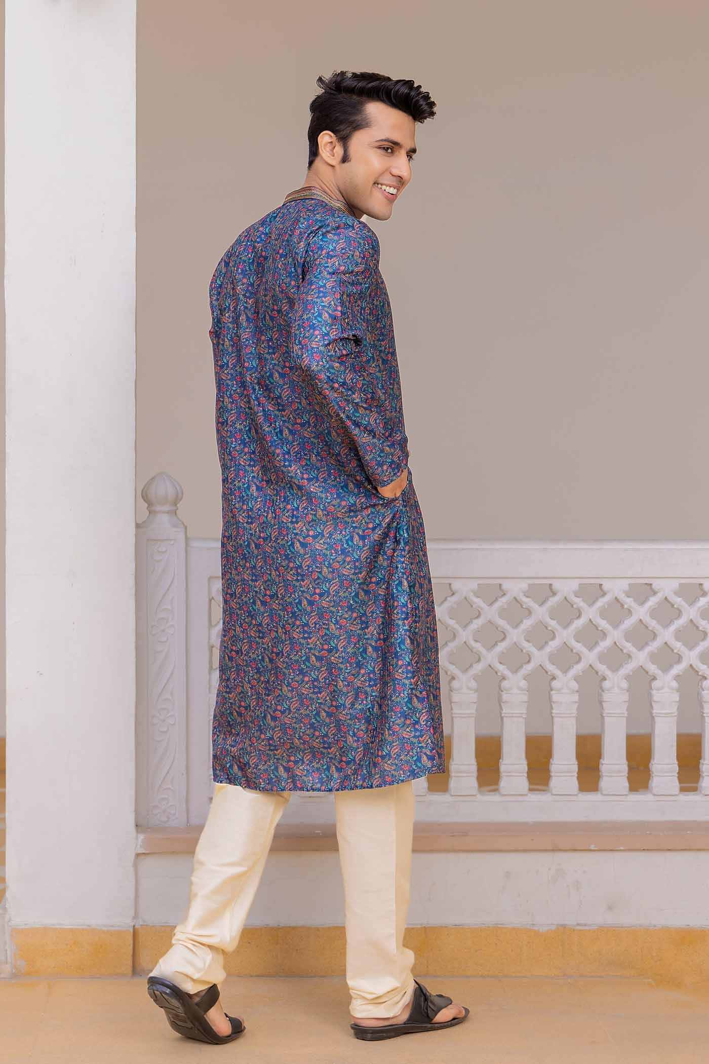 Blue Paisley Printed Kurta with sequence