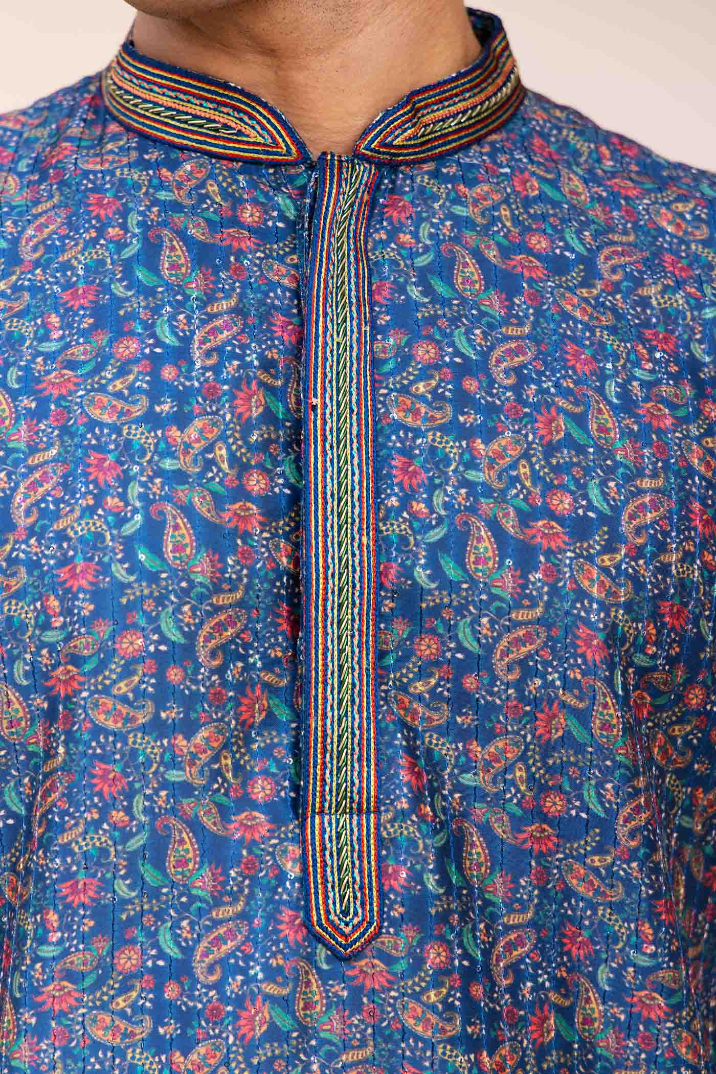 Blue Paisley Printed Kurta with sequence