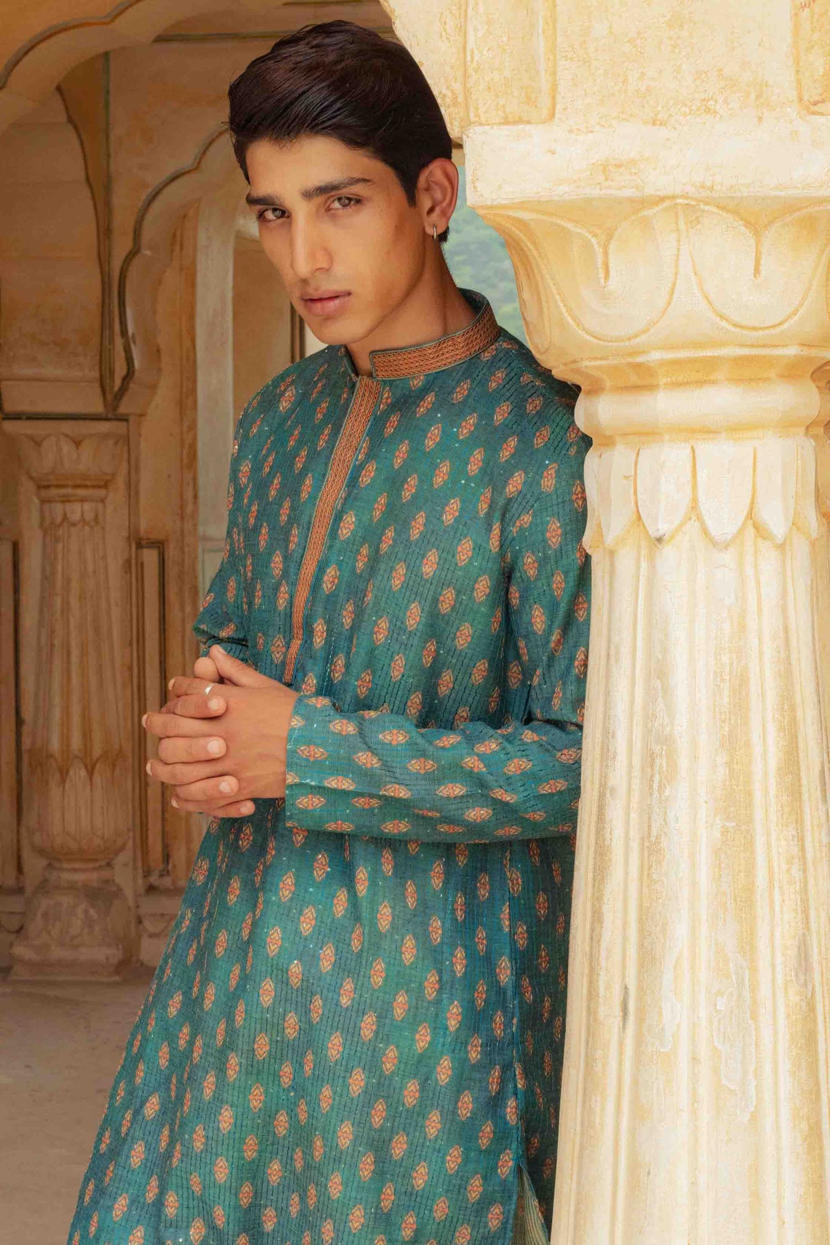 Peacock Blue Geometric Printed Kurta