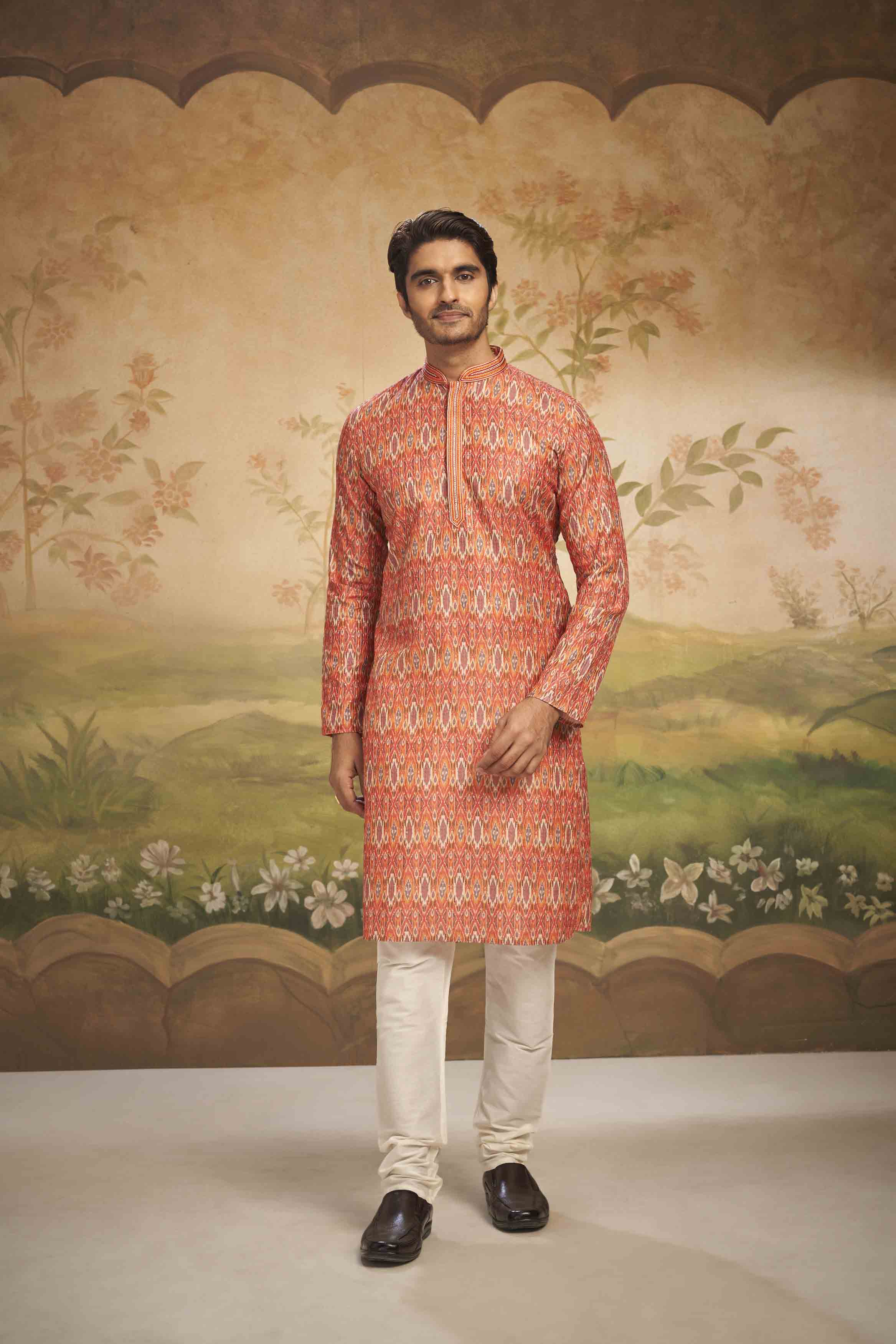 Red Abstract Printed Kurta with Sequence