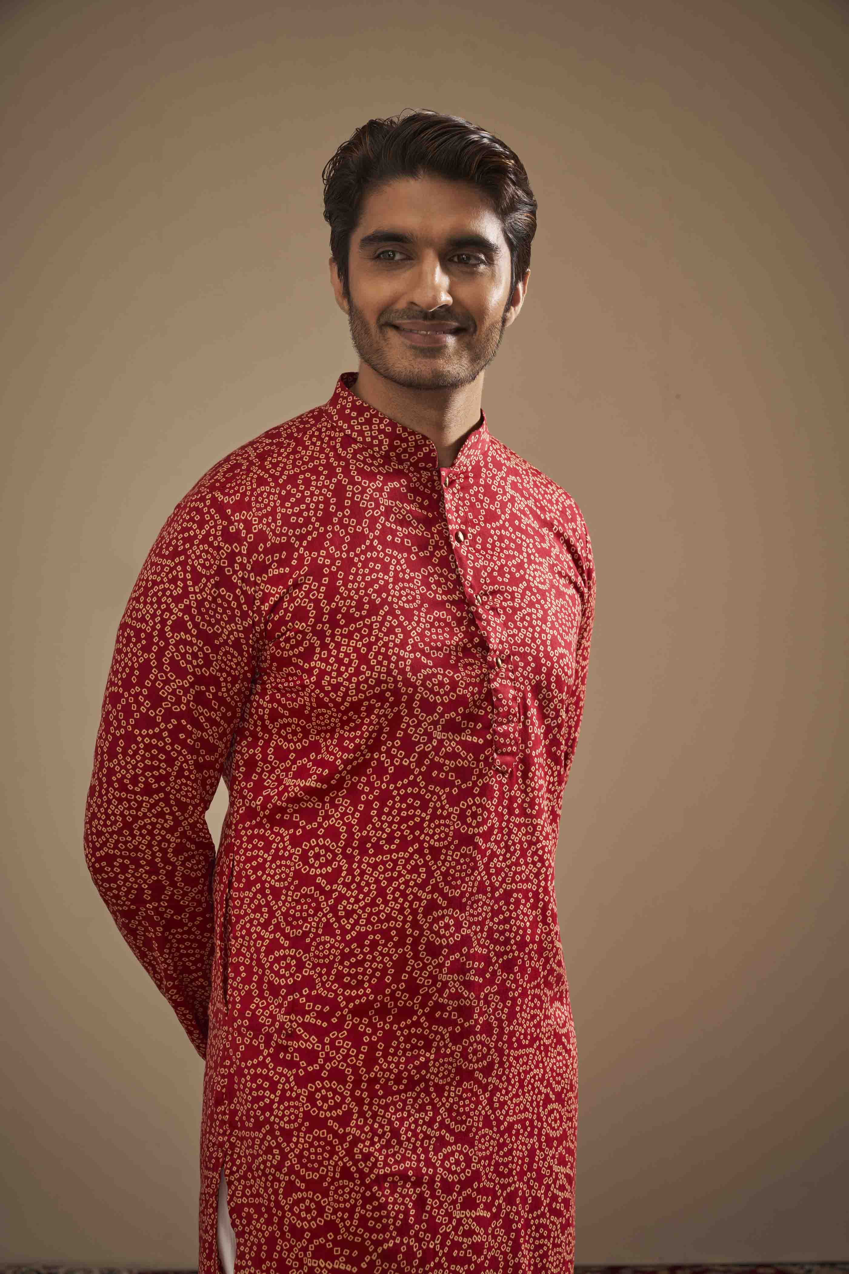 Red Bandhani Cotton Kurta