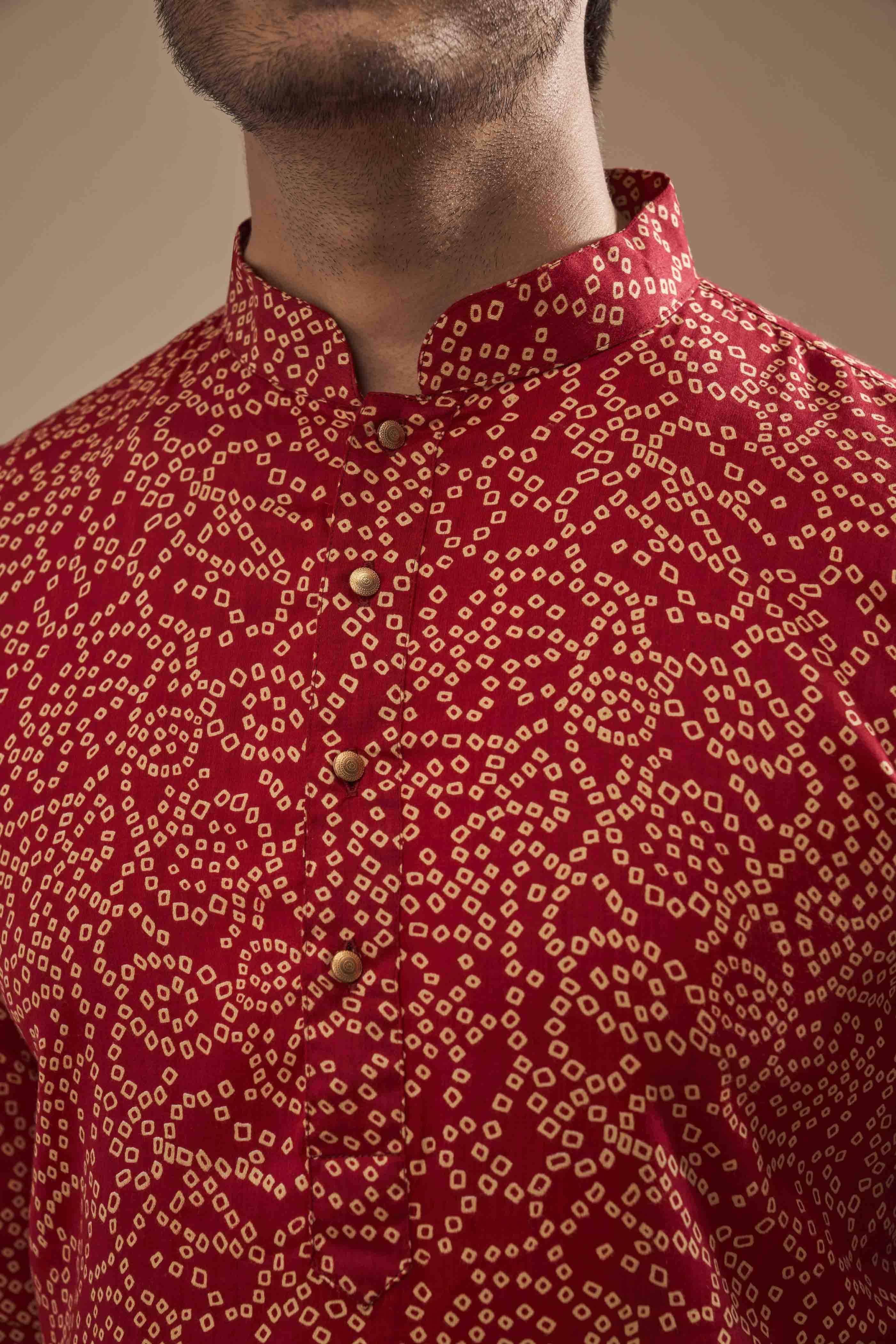 Red Bandhani Cotton Kurta