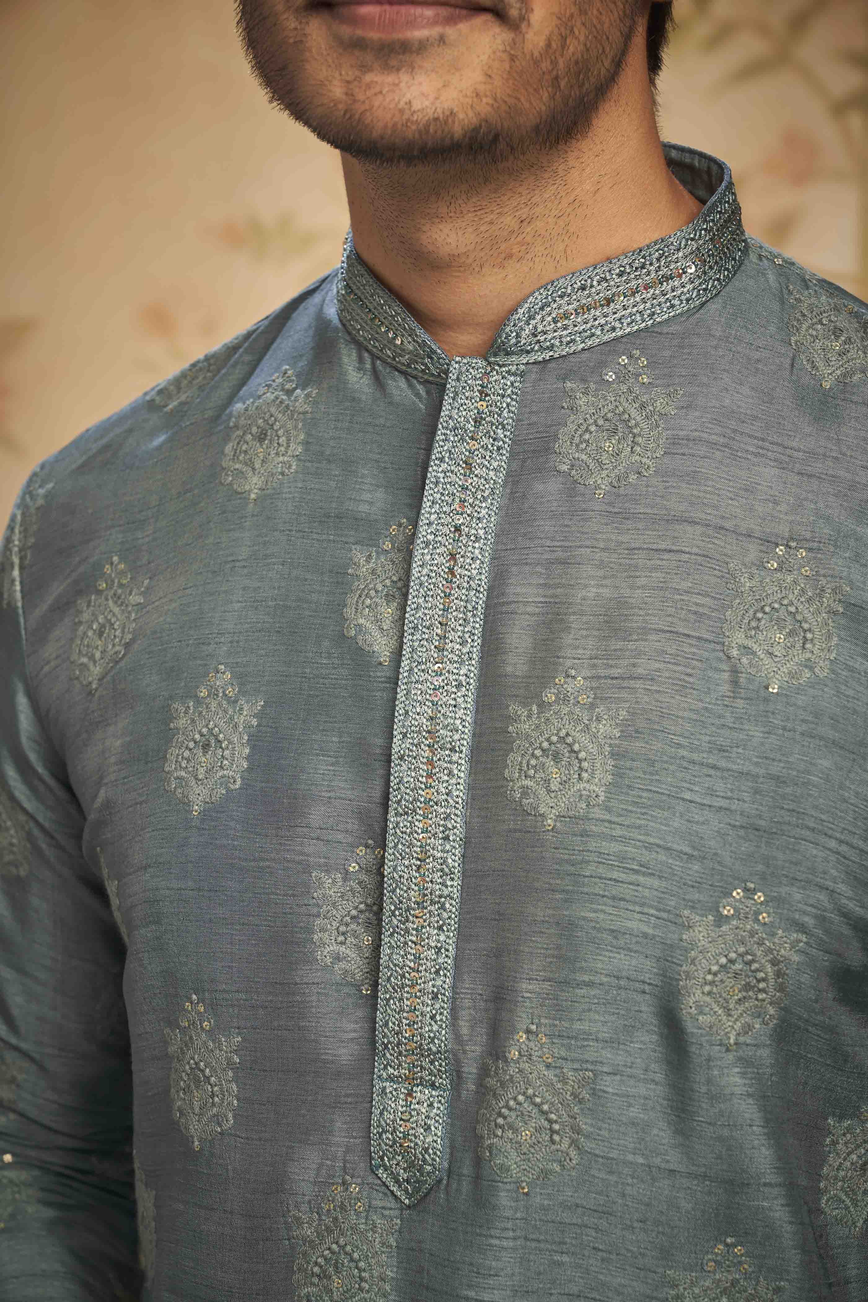 Blue Motif Embroidered Kurta