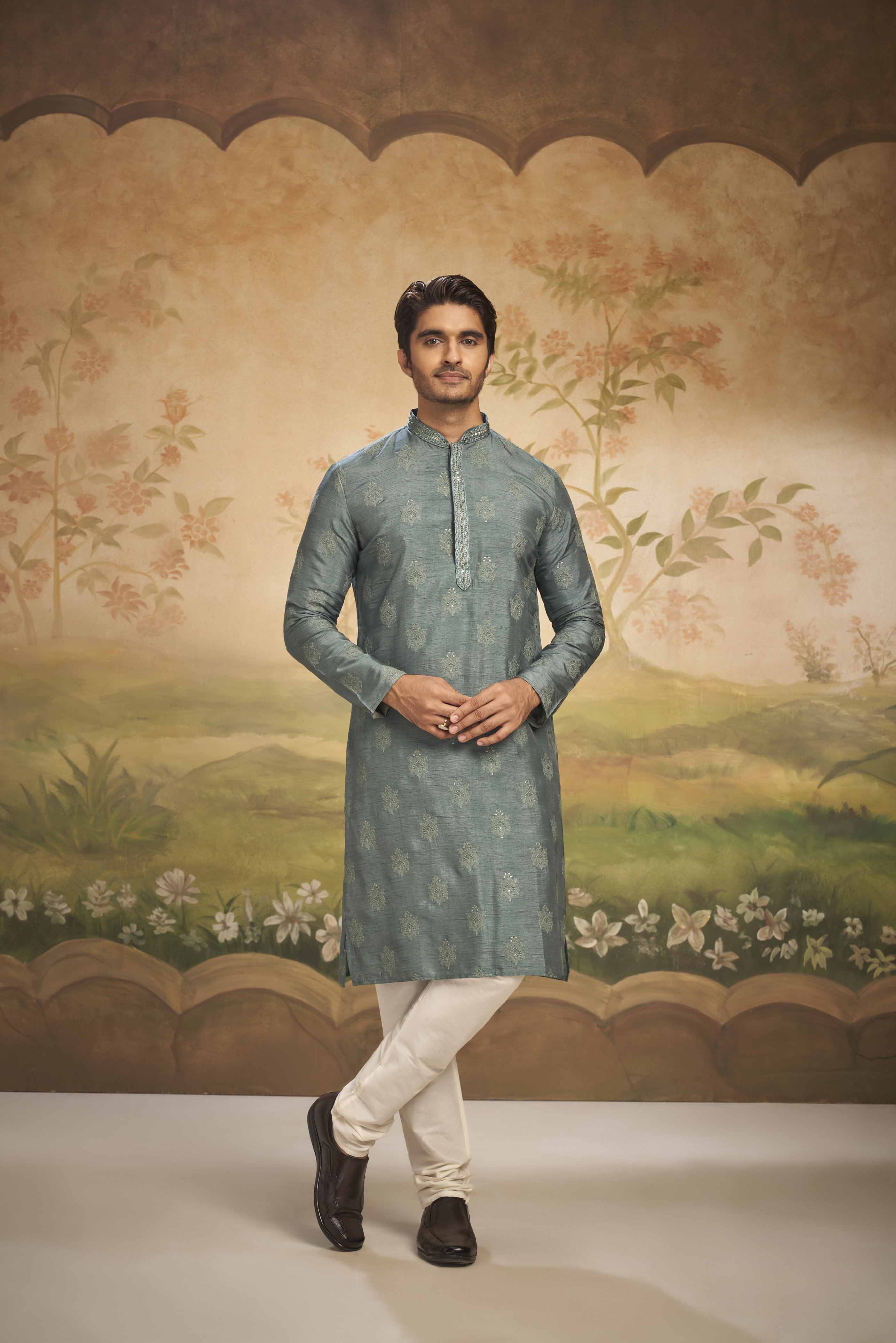 Blue Motif Embroidered Kurta
