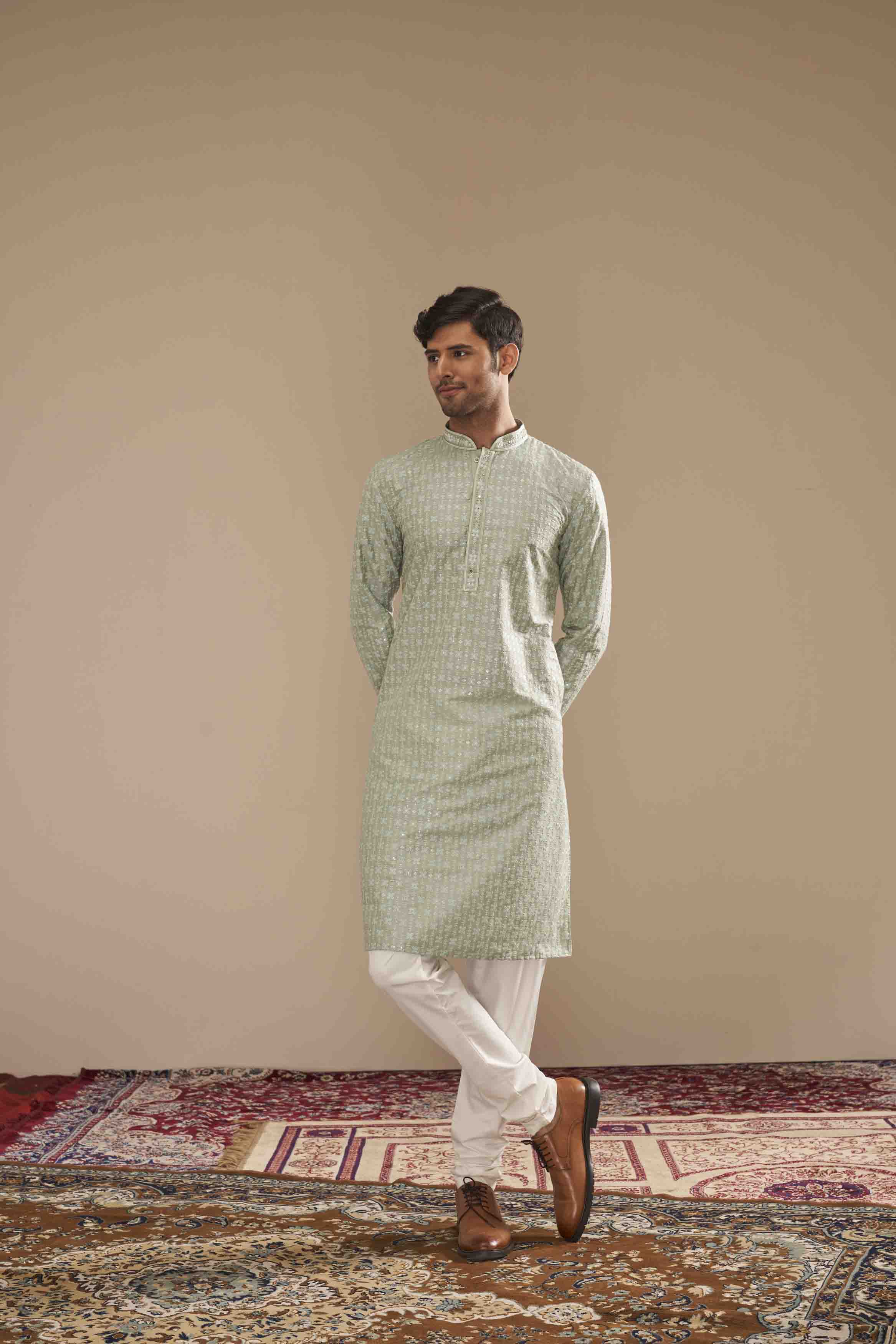 Blue Floral Embroidery Kurta with Handwork