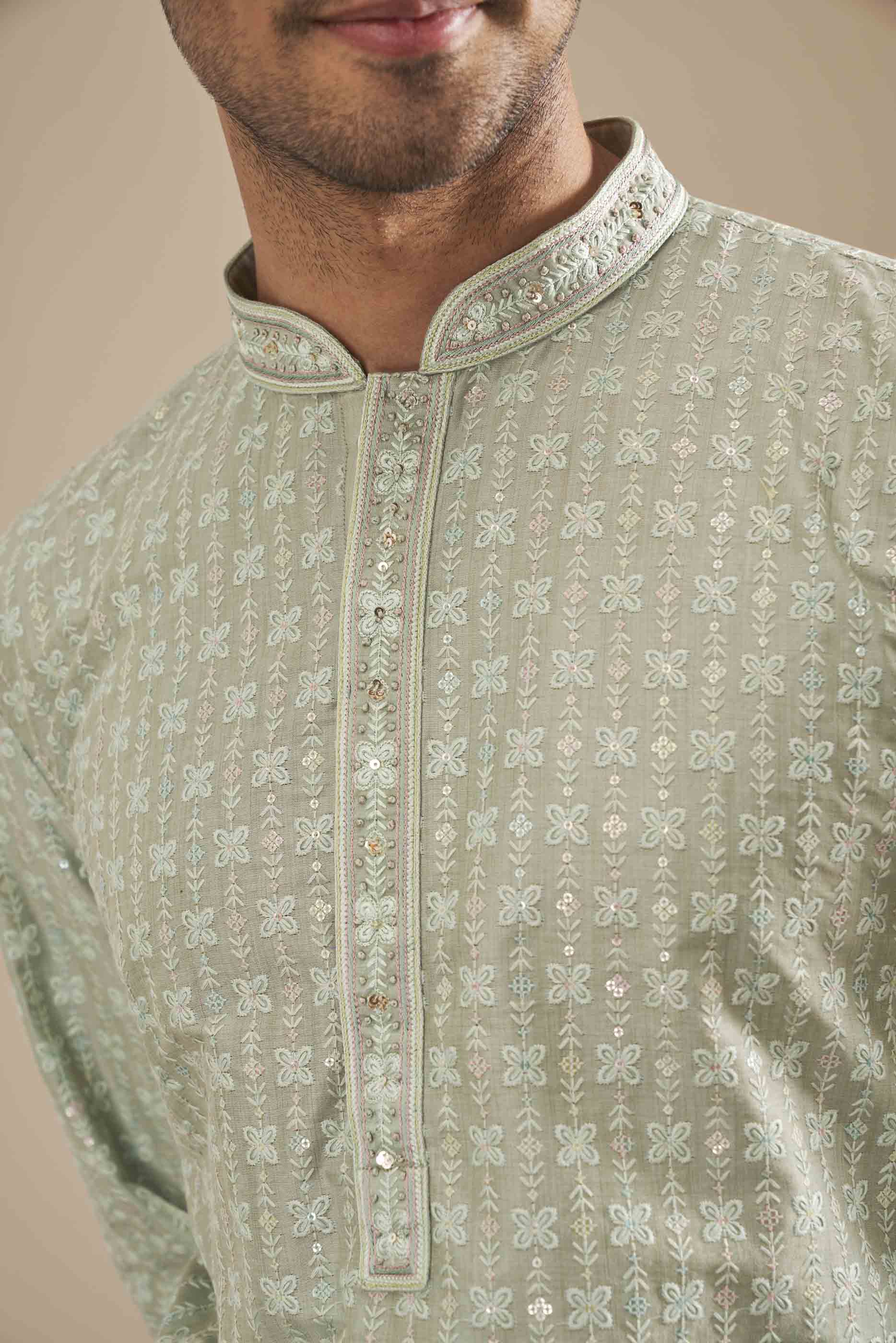 Blue Floral Embroidery Kurta with Handwork