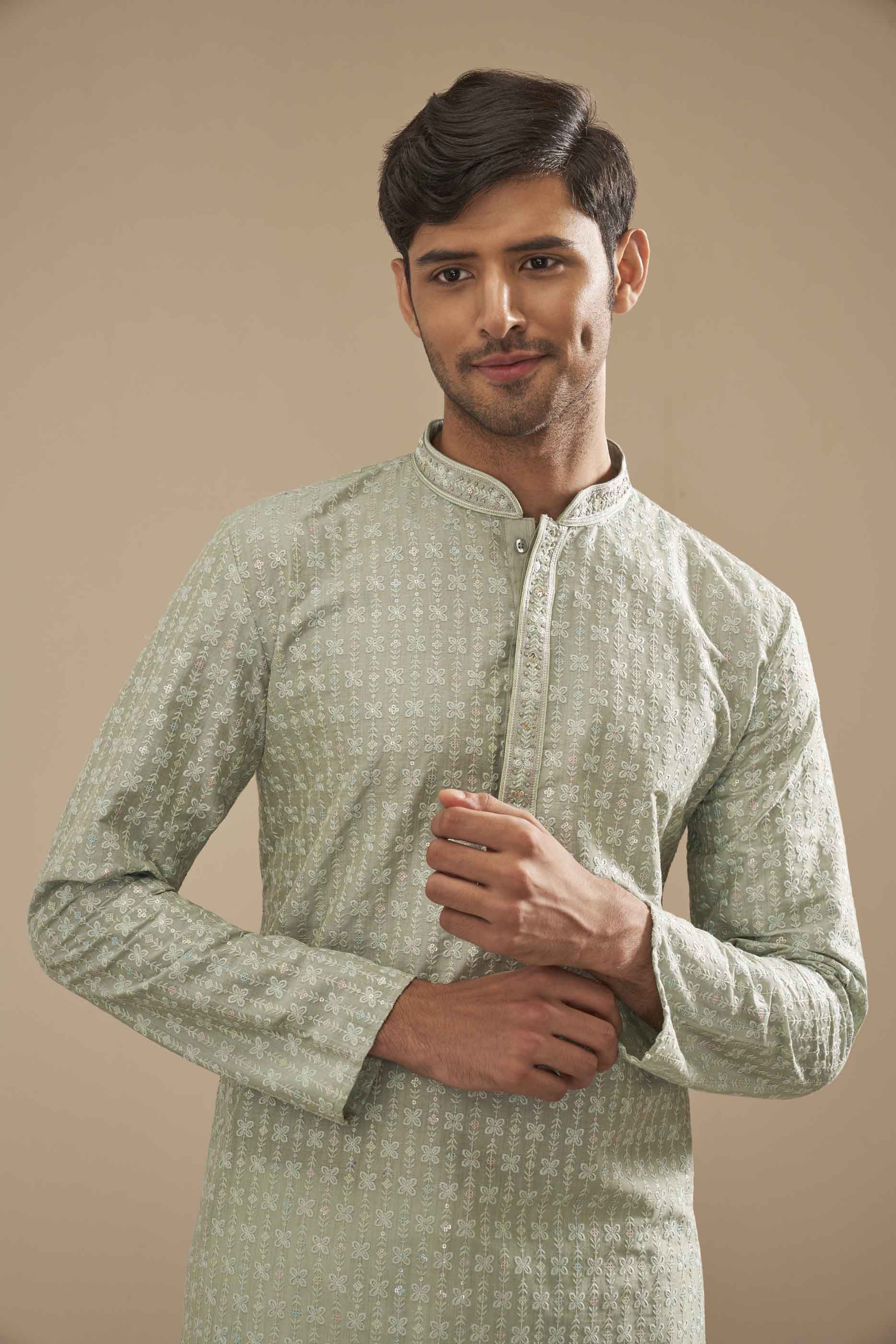 Blue Floral Embroidery Kurta with Handwork
