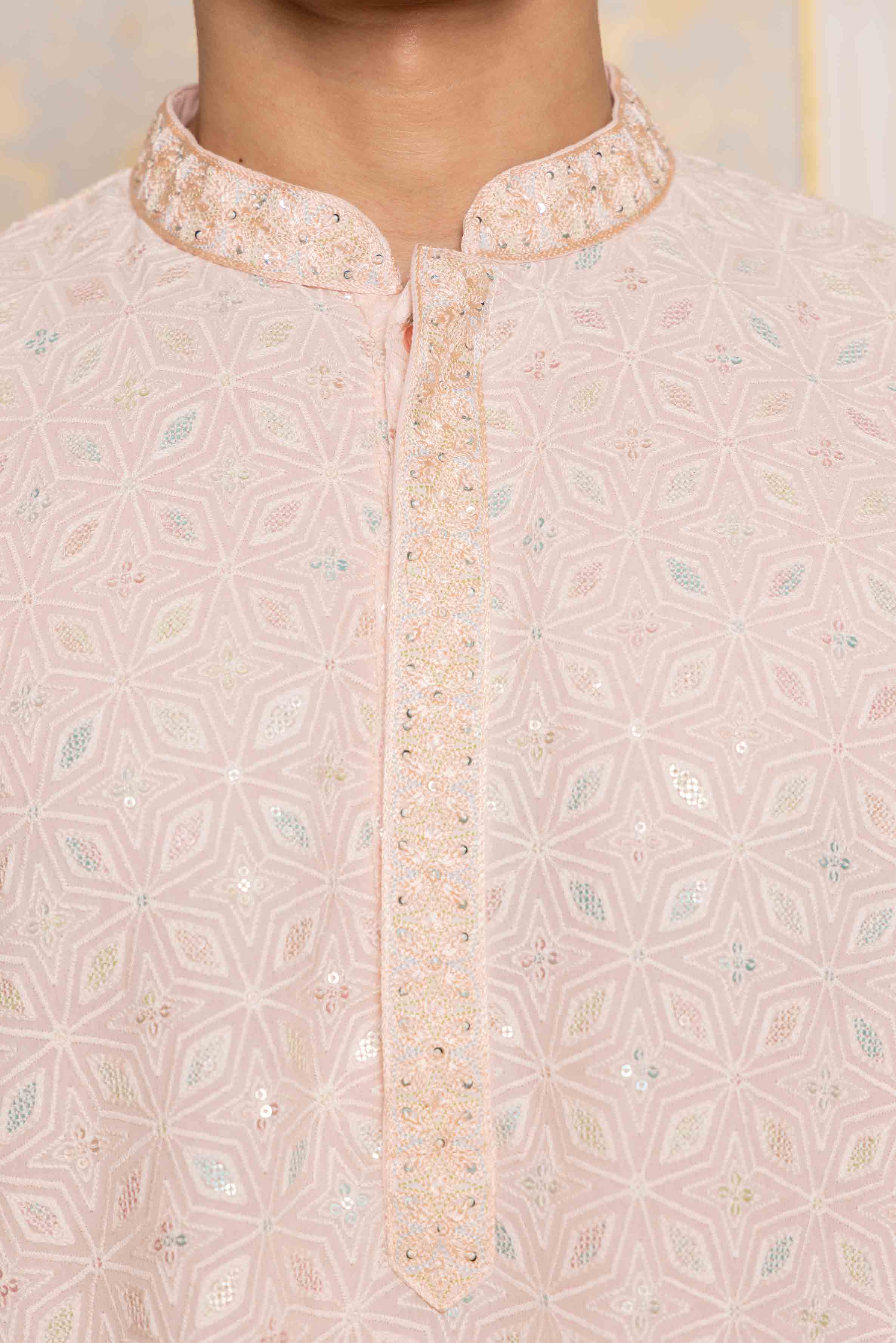 Light Pink Viscose Kurta with Floral Handwork
