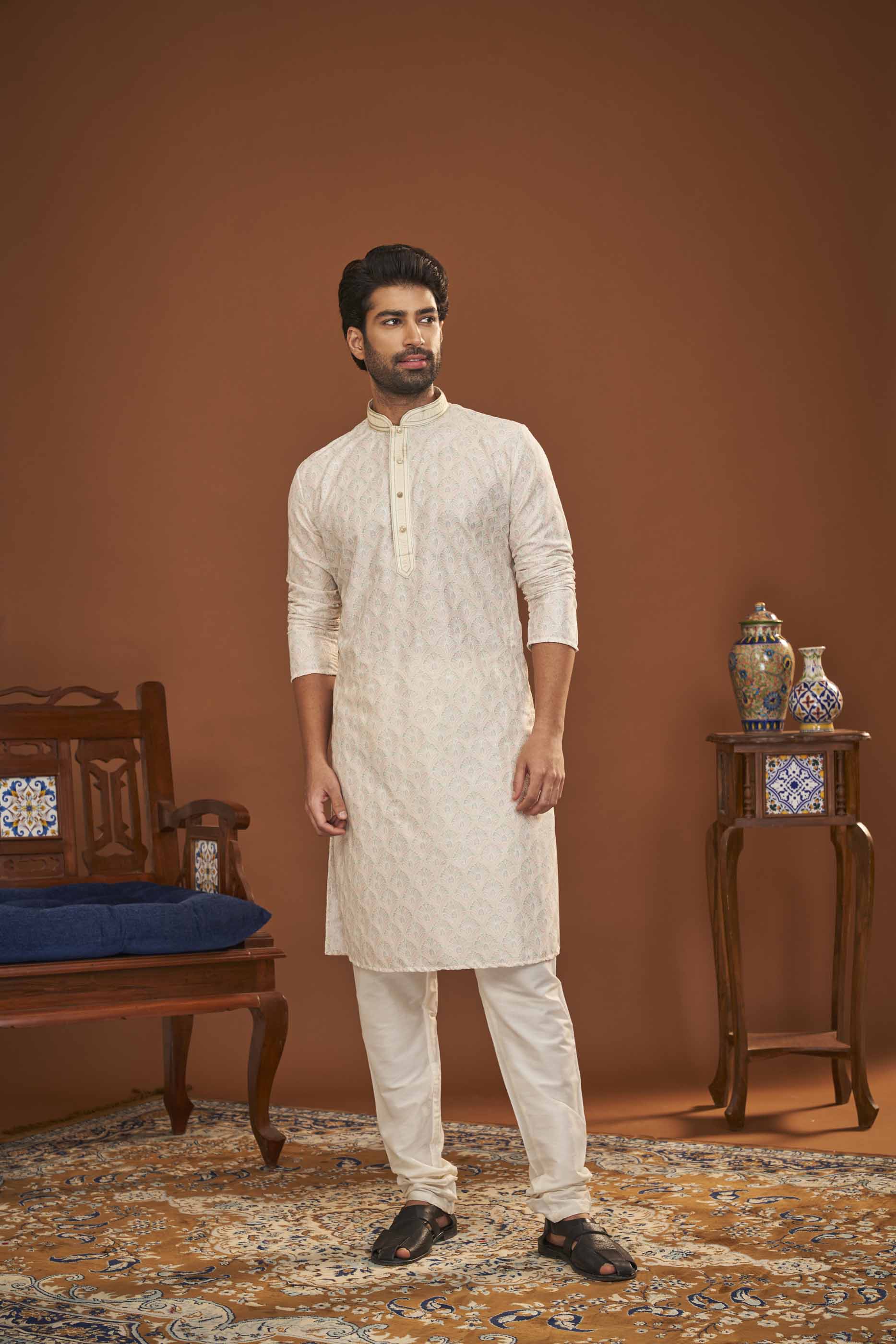 Cream Placement Printed Kurta