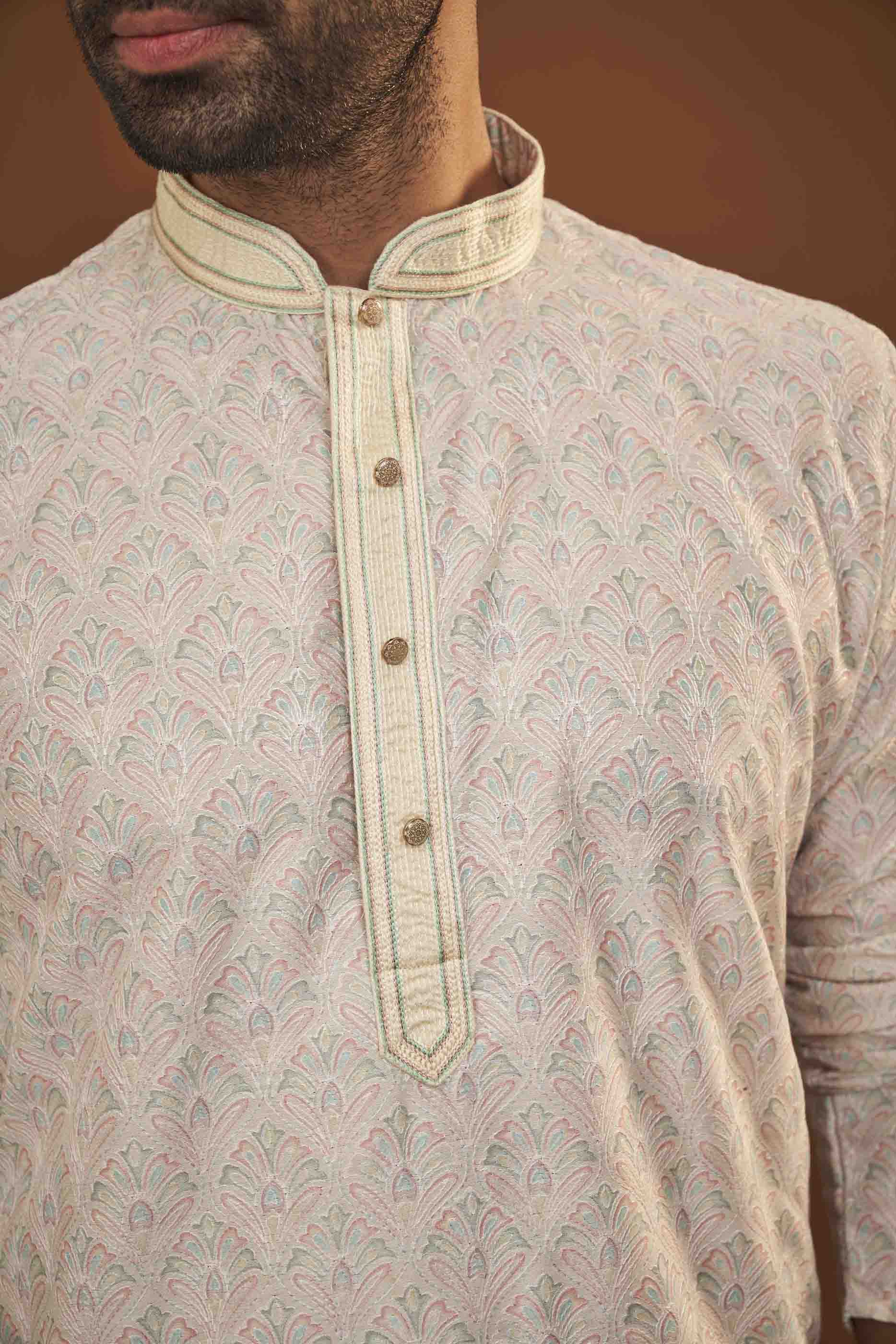 Cream Placement Printed Kurta