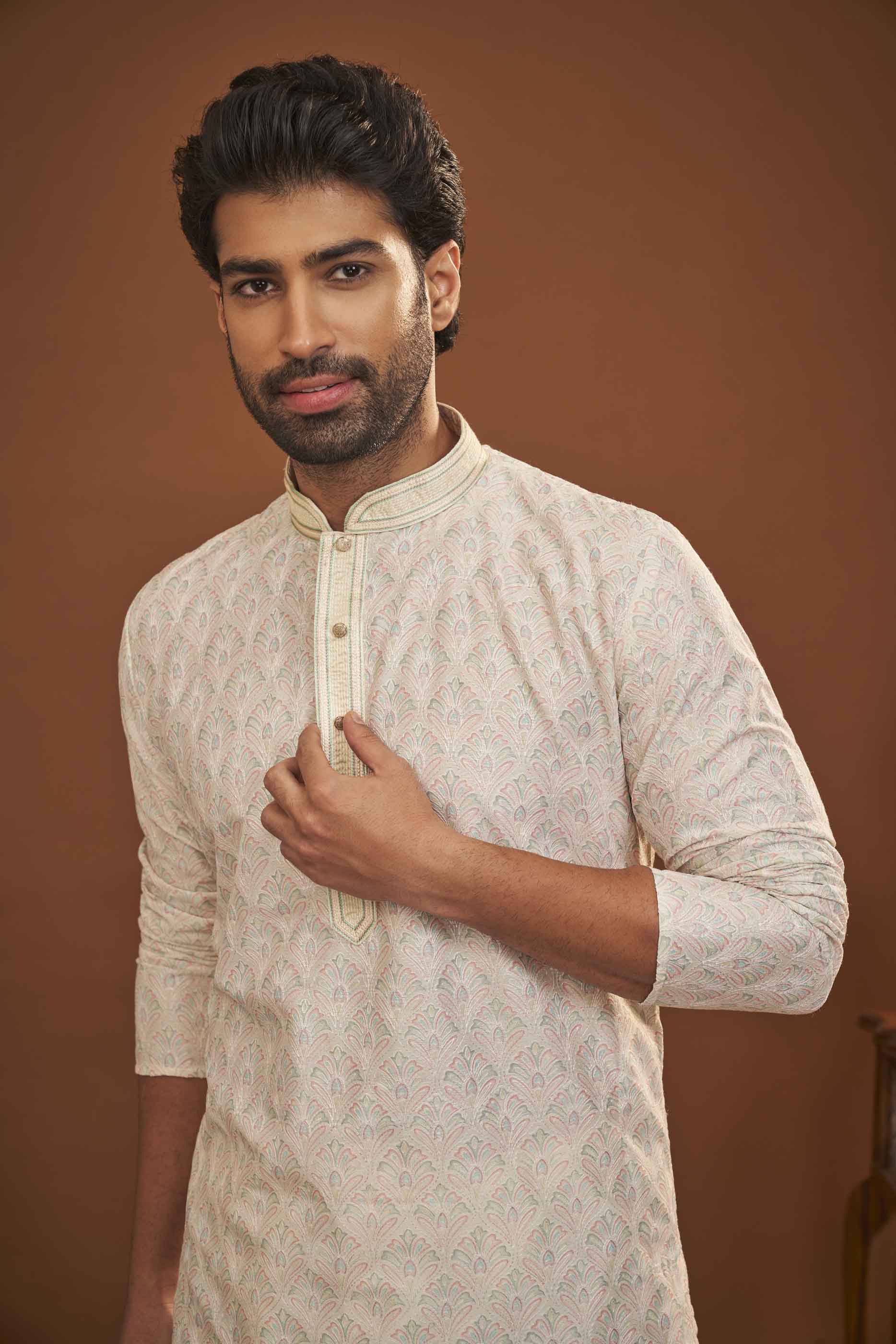 Cream Placement Printed Kurta