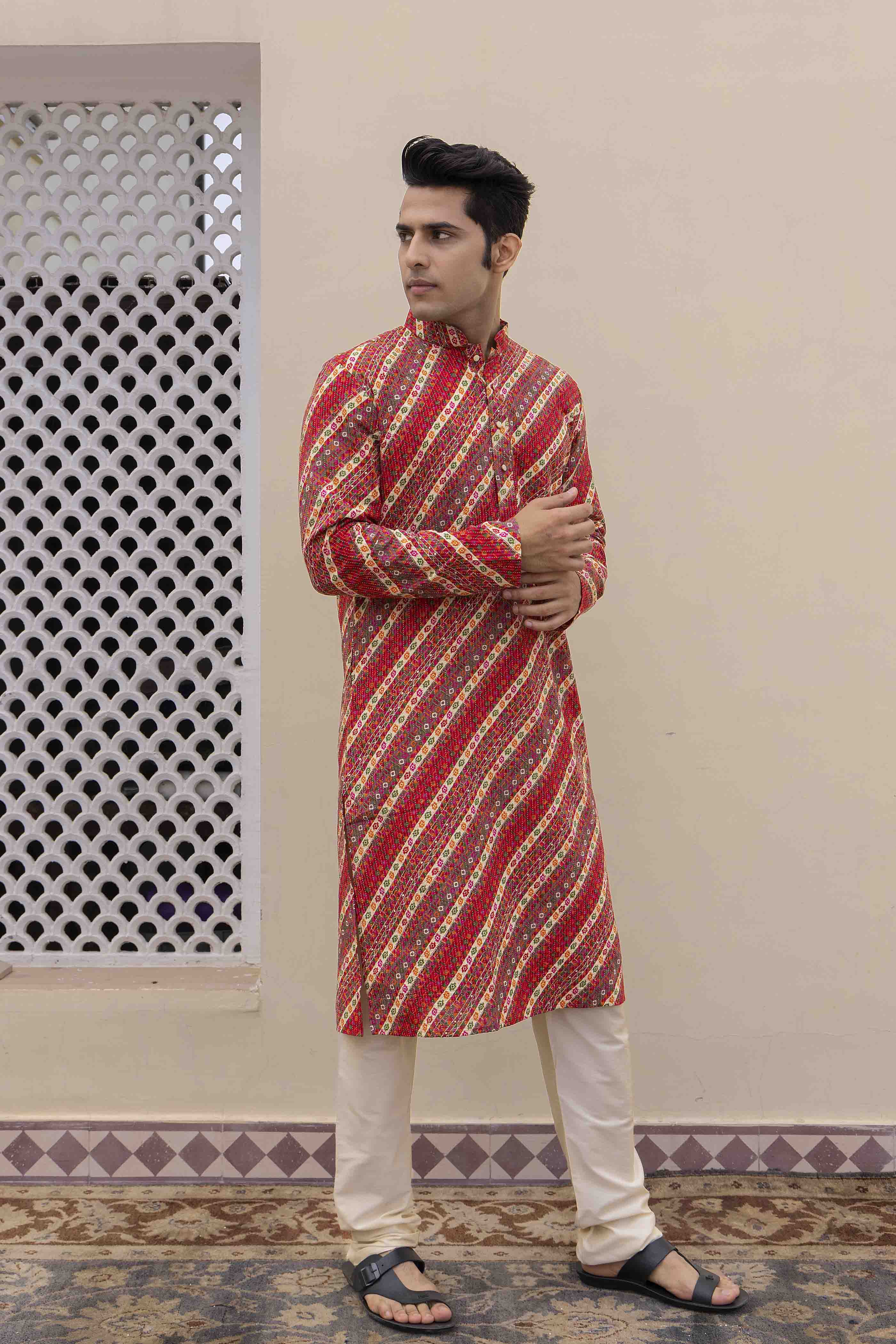 Red Cotton Printed Kurta