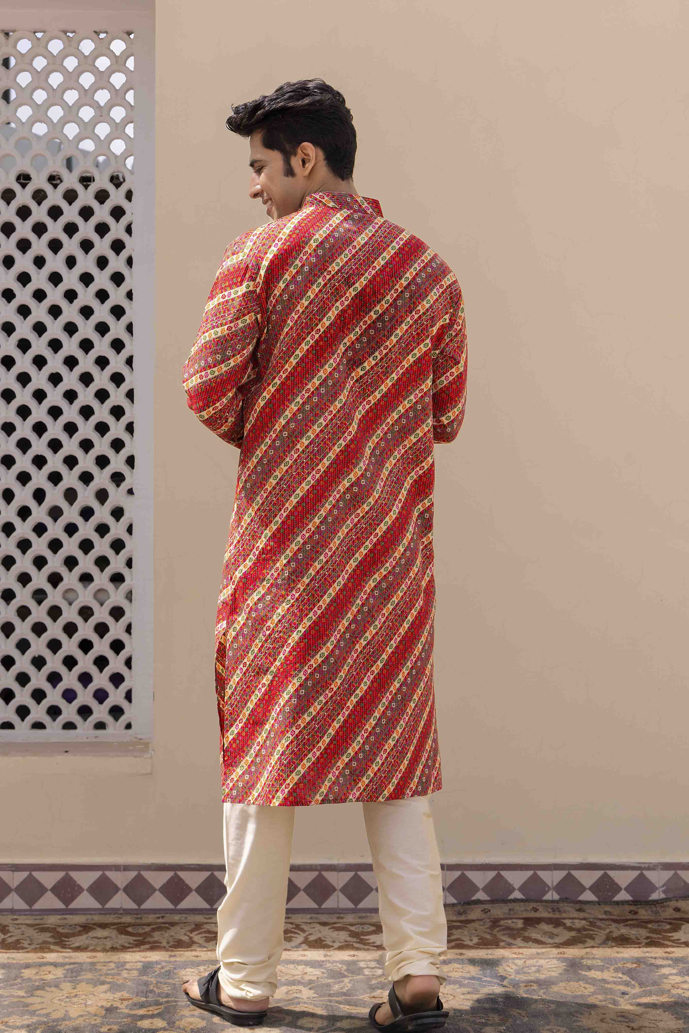 Red Cotton Printed Kurta