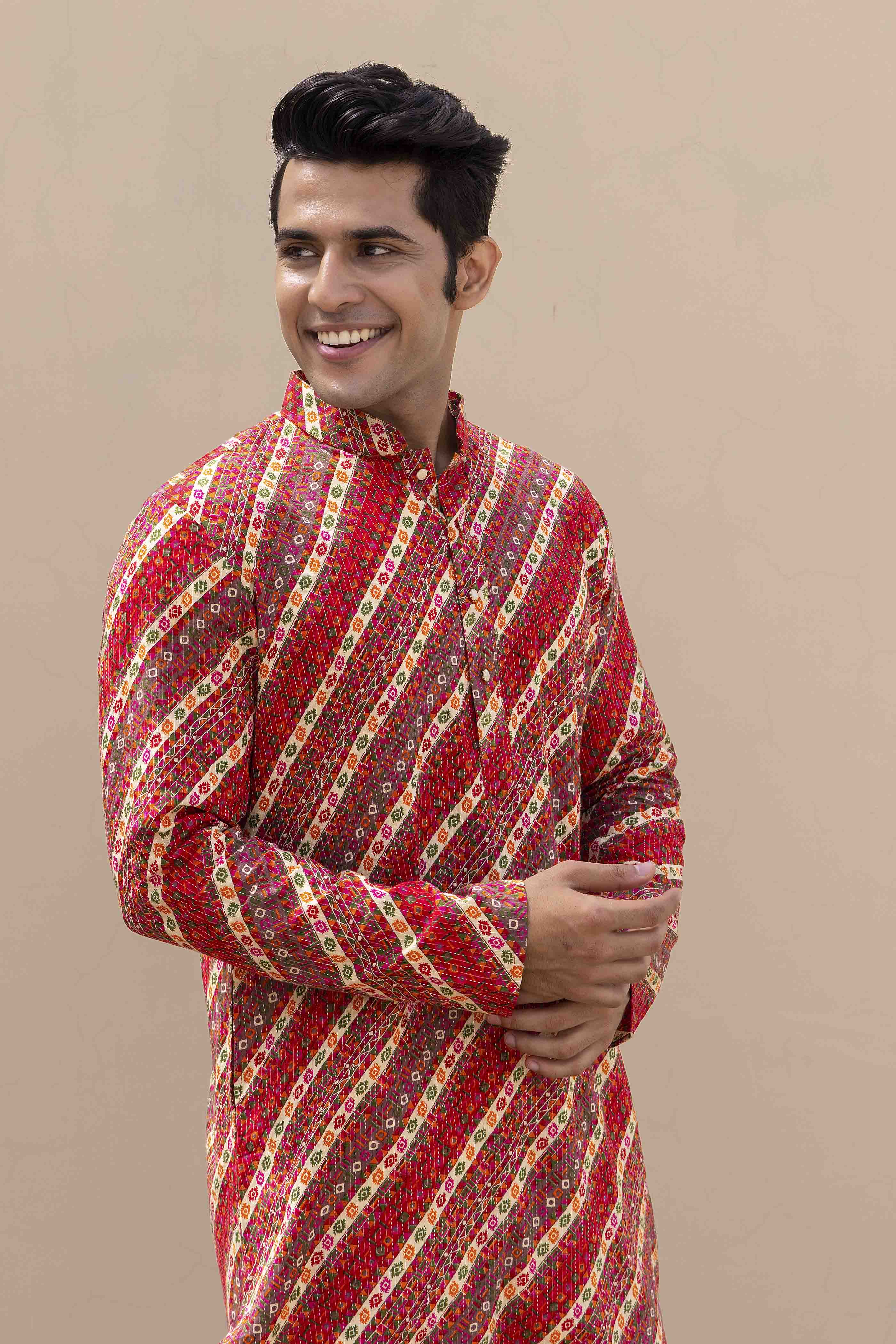 Red Cotton Printed Kurta