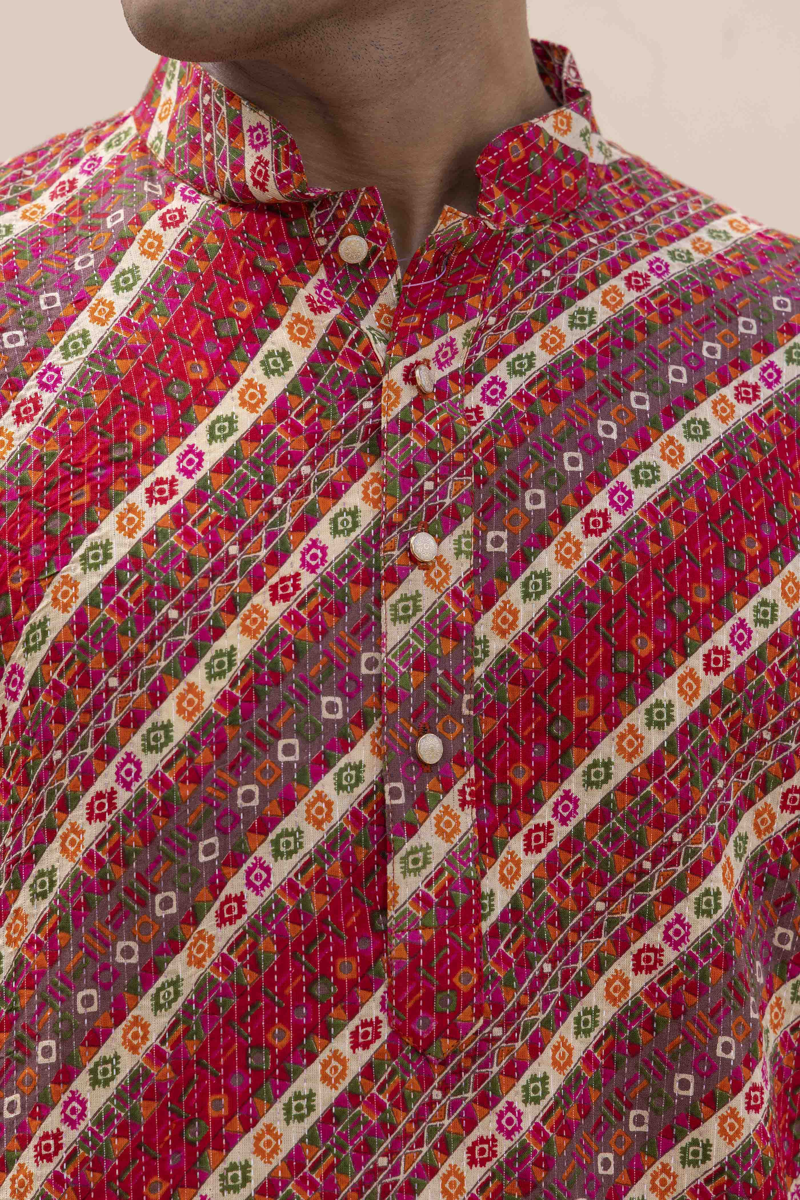 Red Cotton Printed Kurta