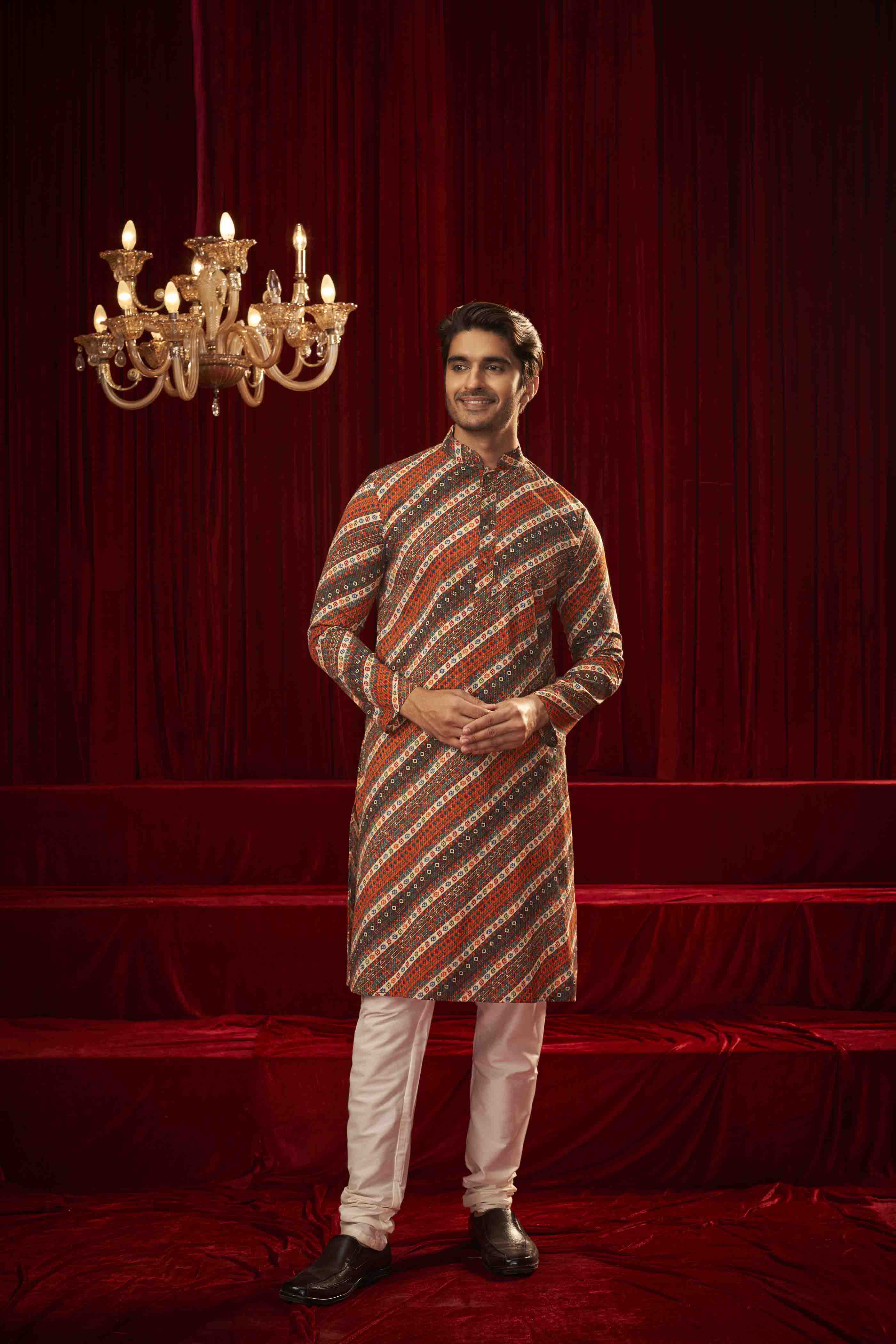 Brown Striped Cotton Kurta