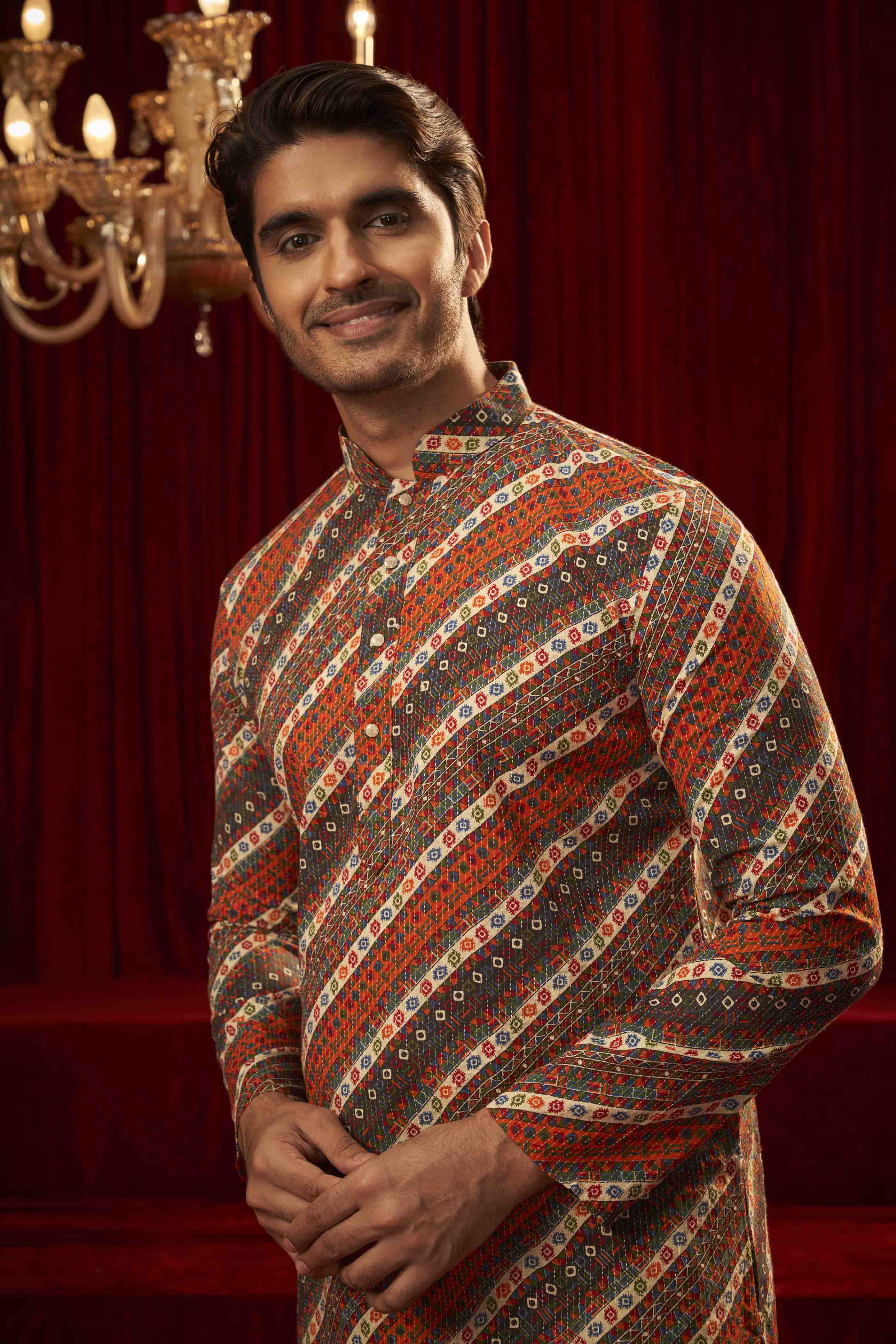 Brown Striped Cotton Kurta
