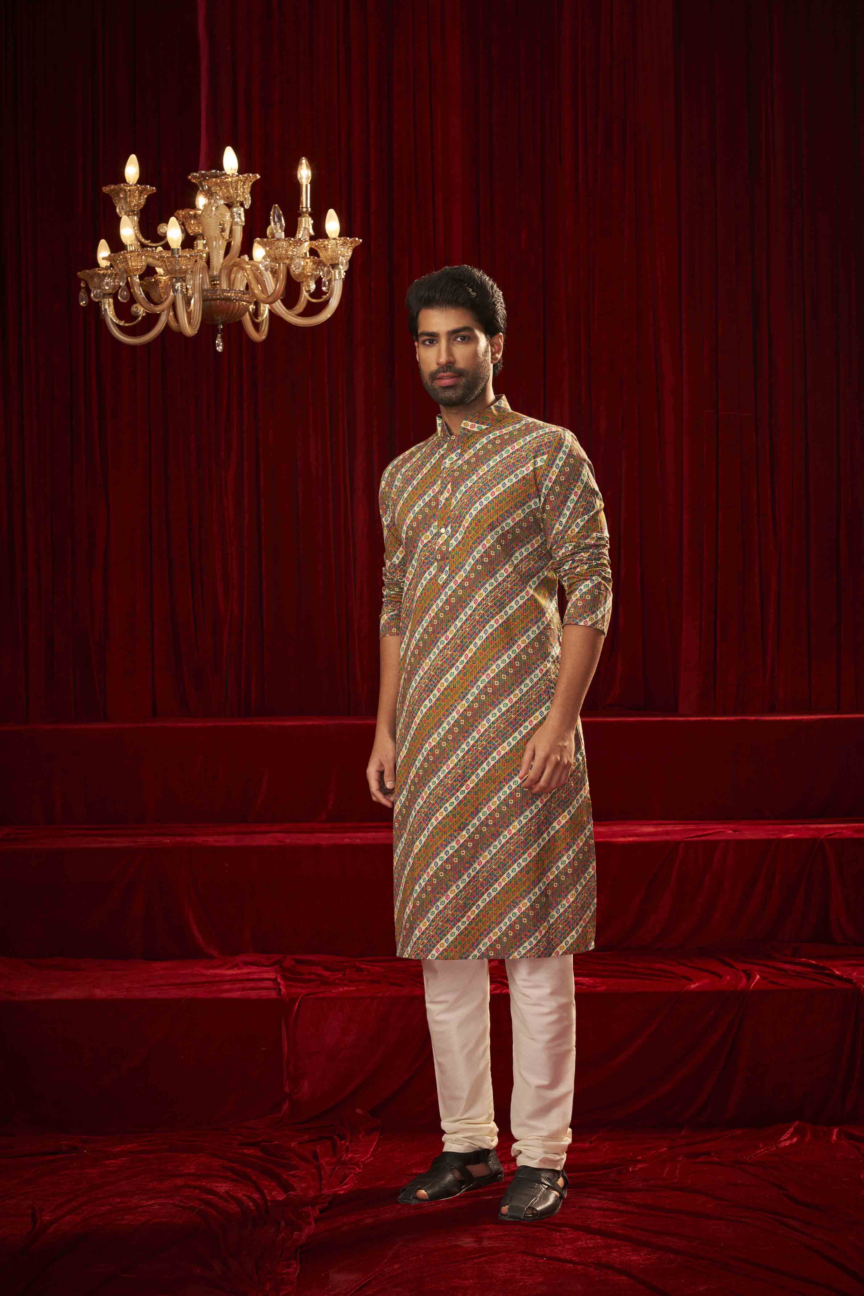 Green Striped Cotton Kurta