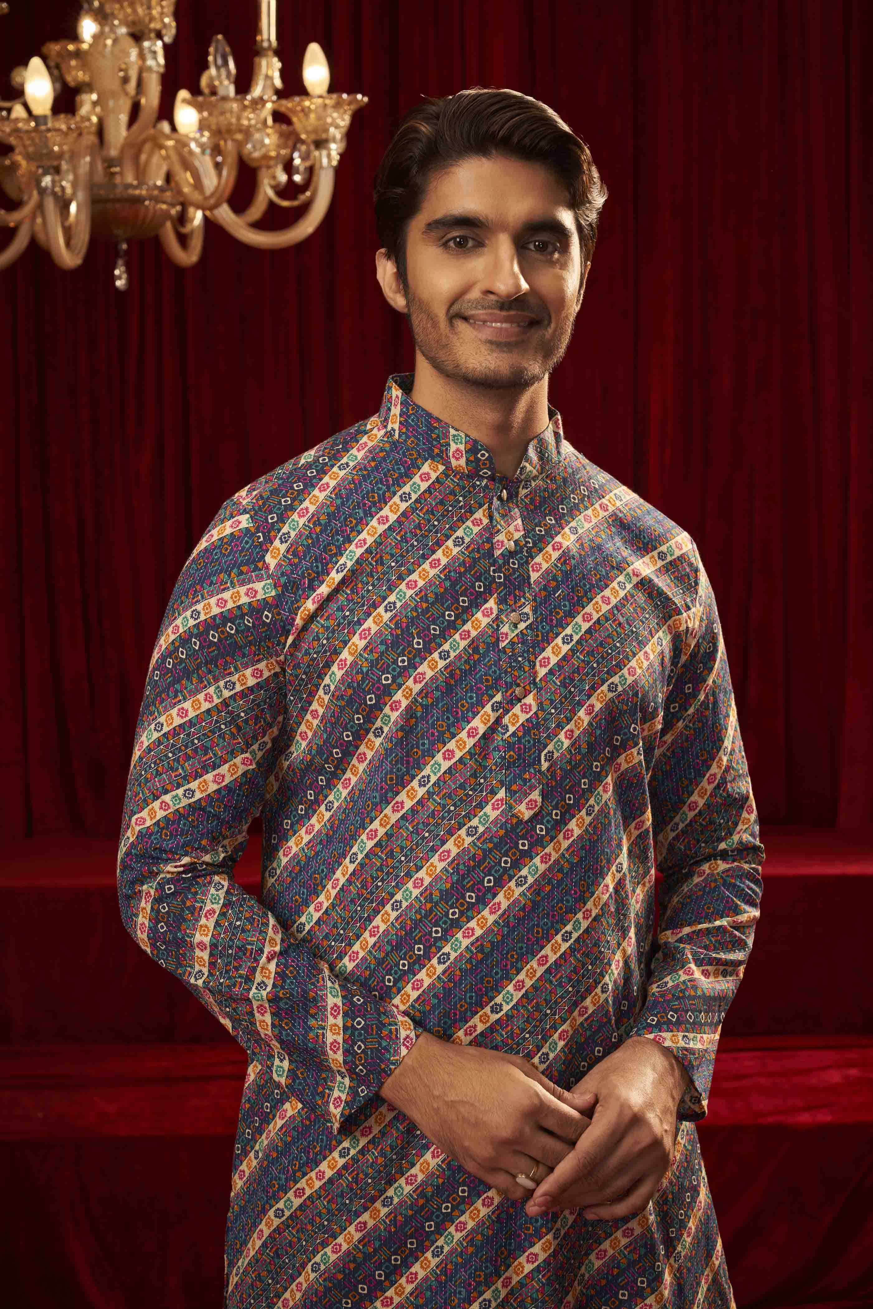 Blue Striped Cotton Kurta