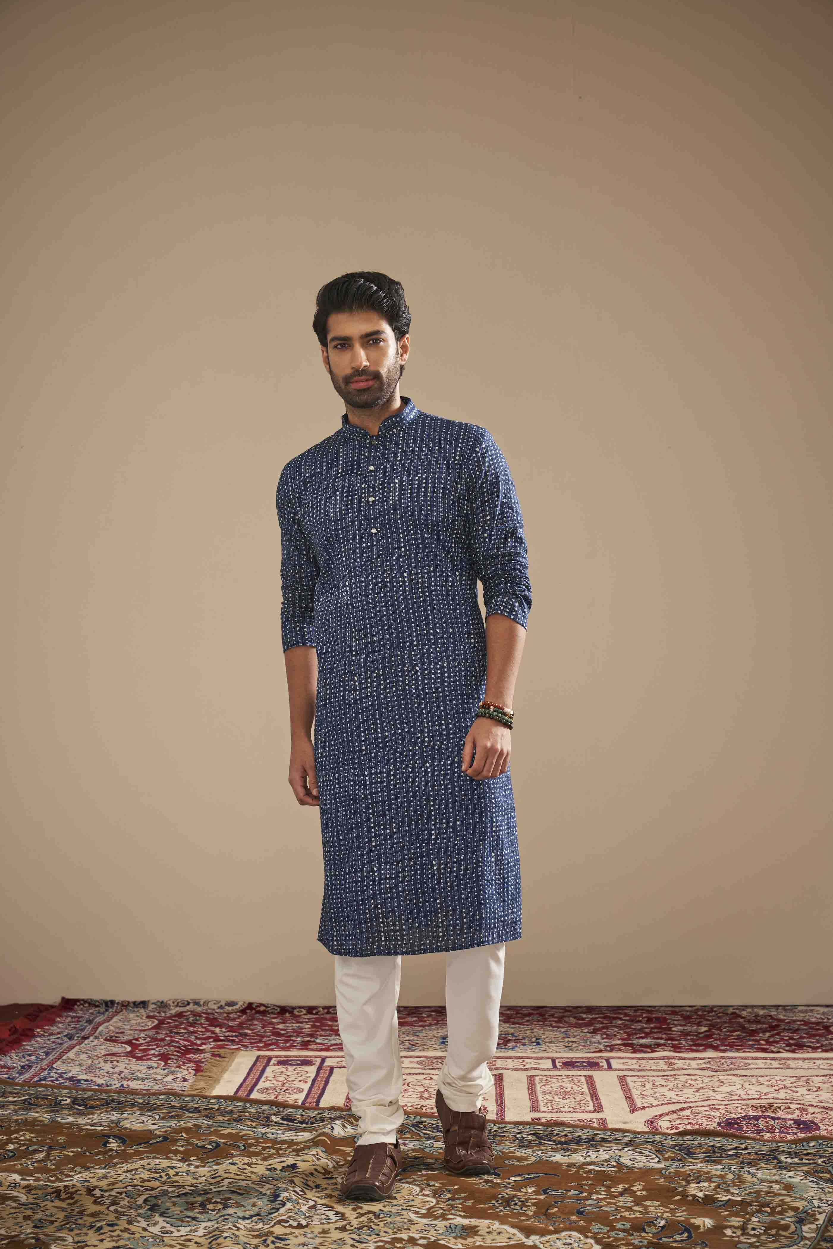 Indigo Blue Cotton Printed Kurta
