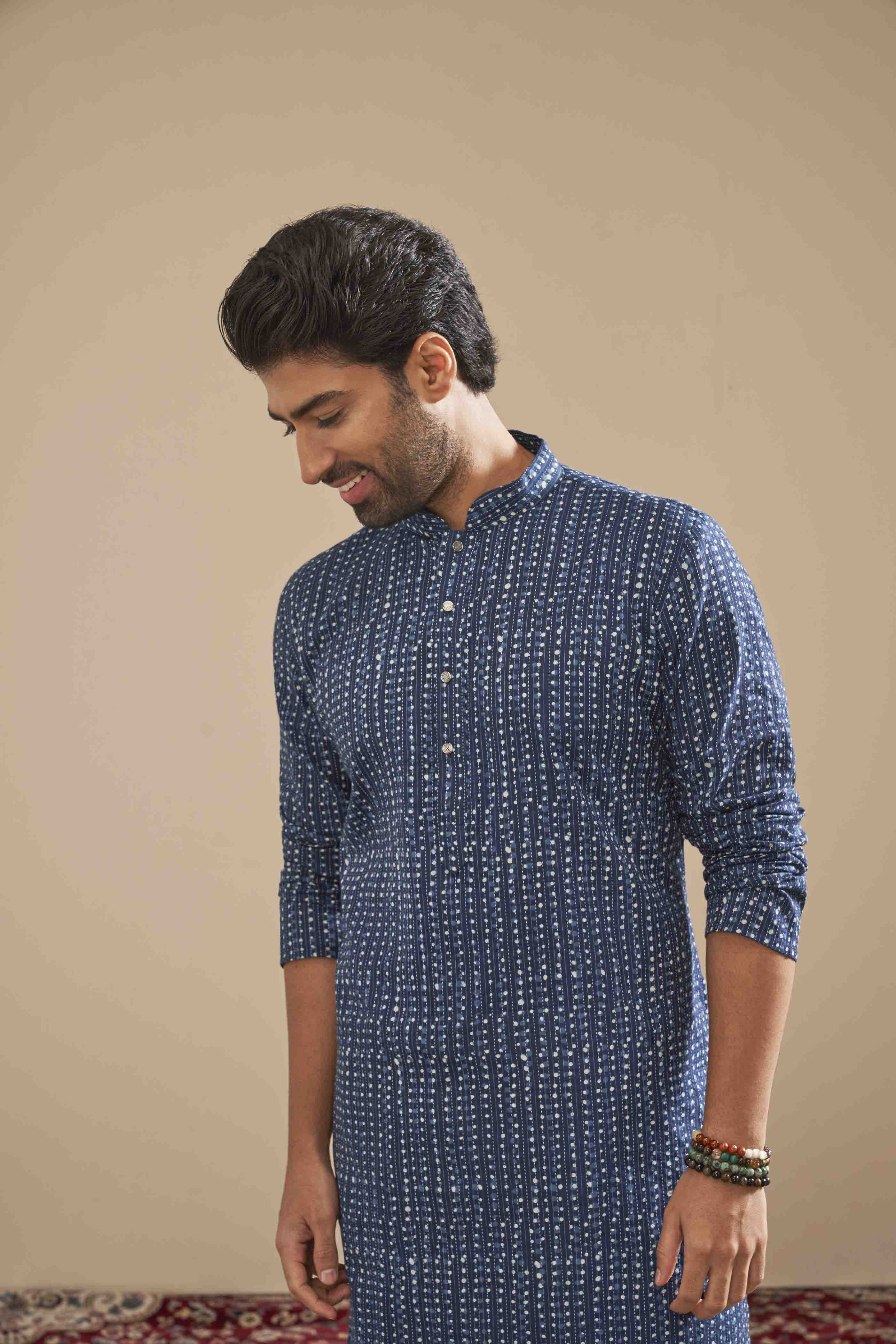 Indigo Blue Cotton Printed Kurta