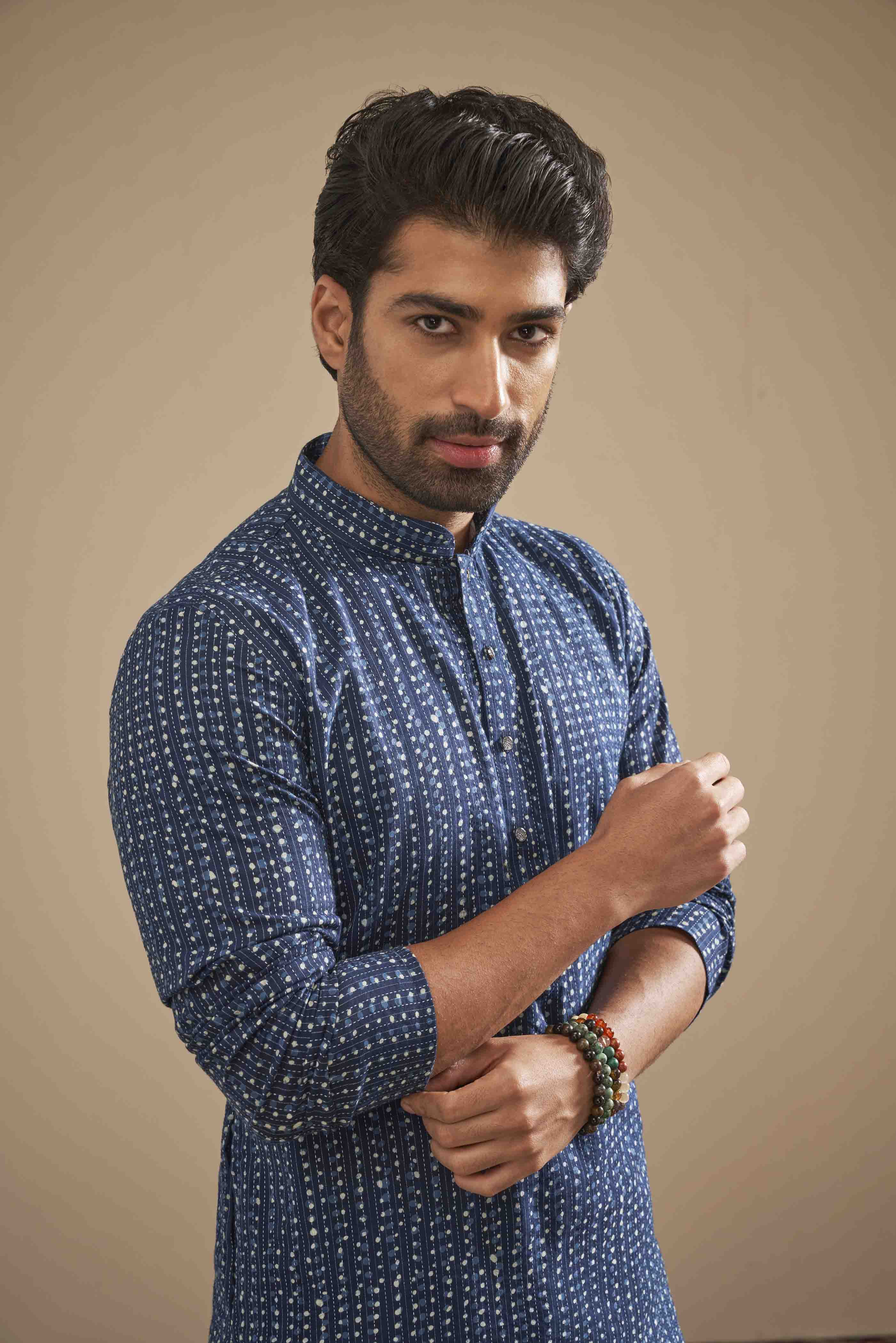 Indigo Blue Cotton Printed Kurta