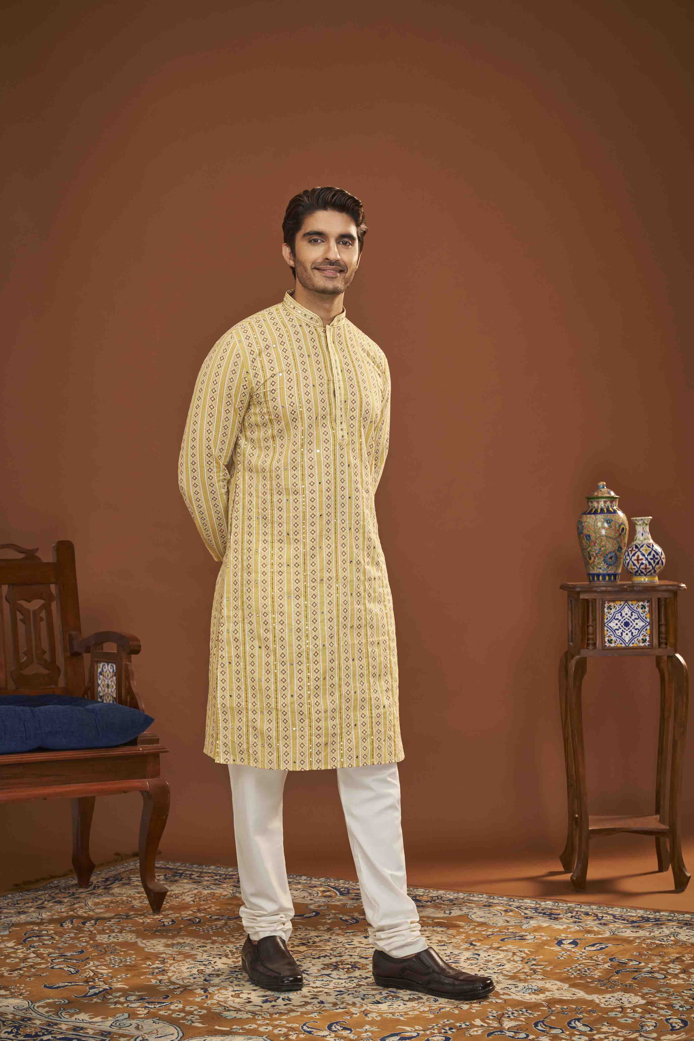 Yellow Cotton Printed Kurta
