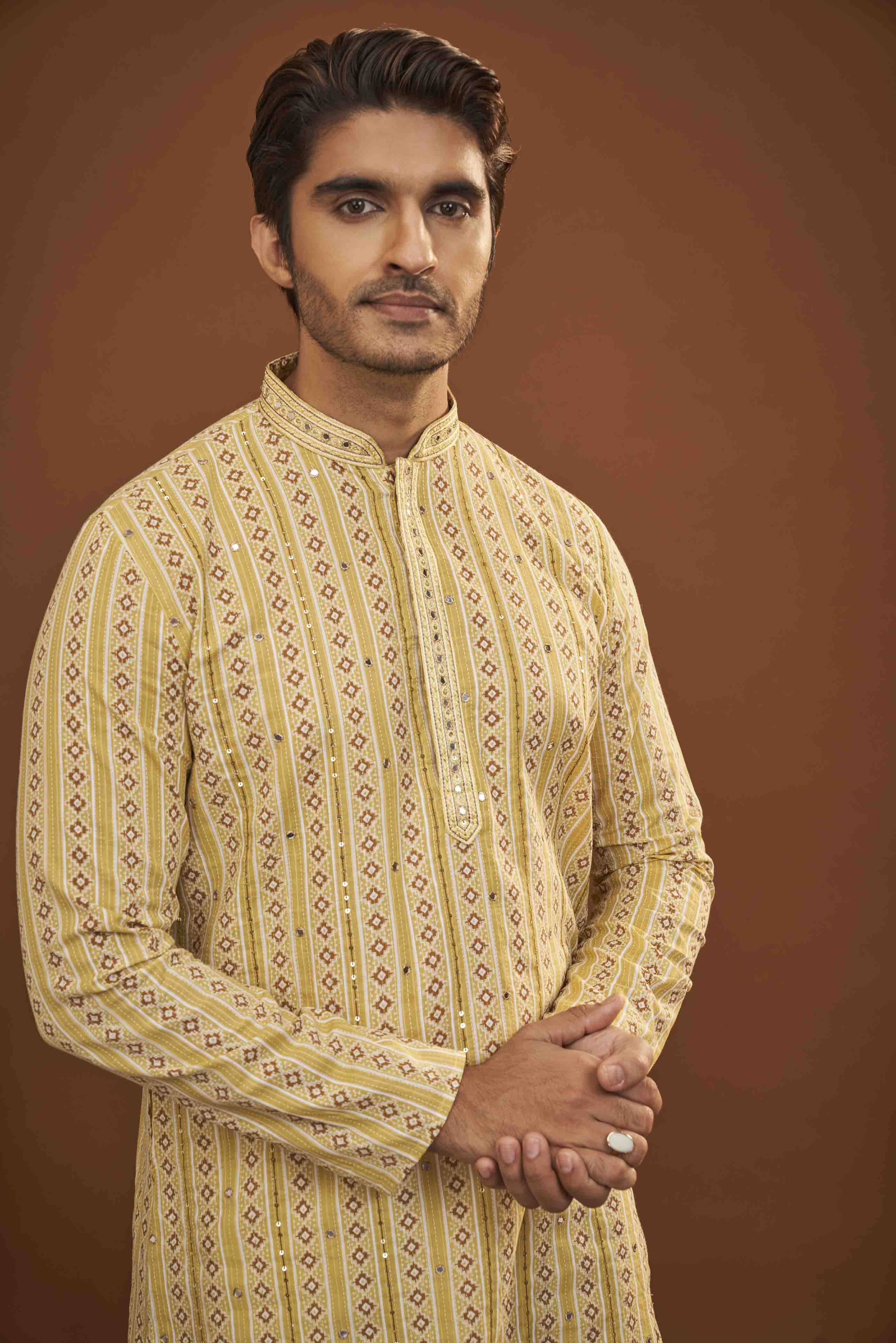 Yellow Cotton Printed Kurta