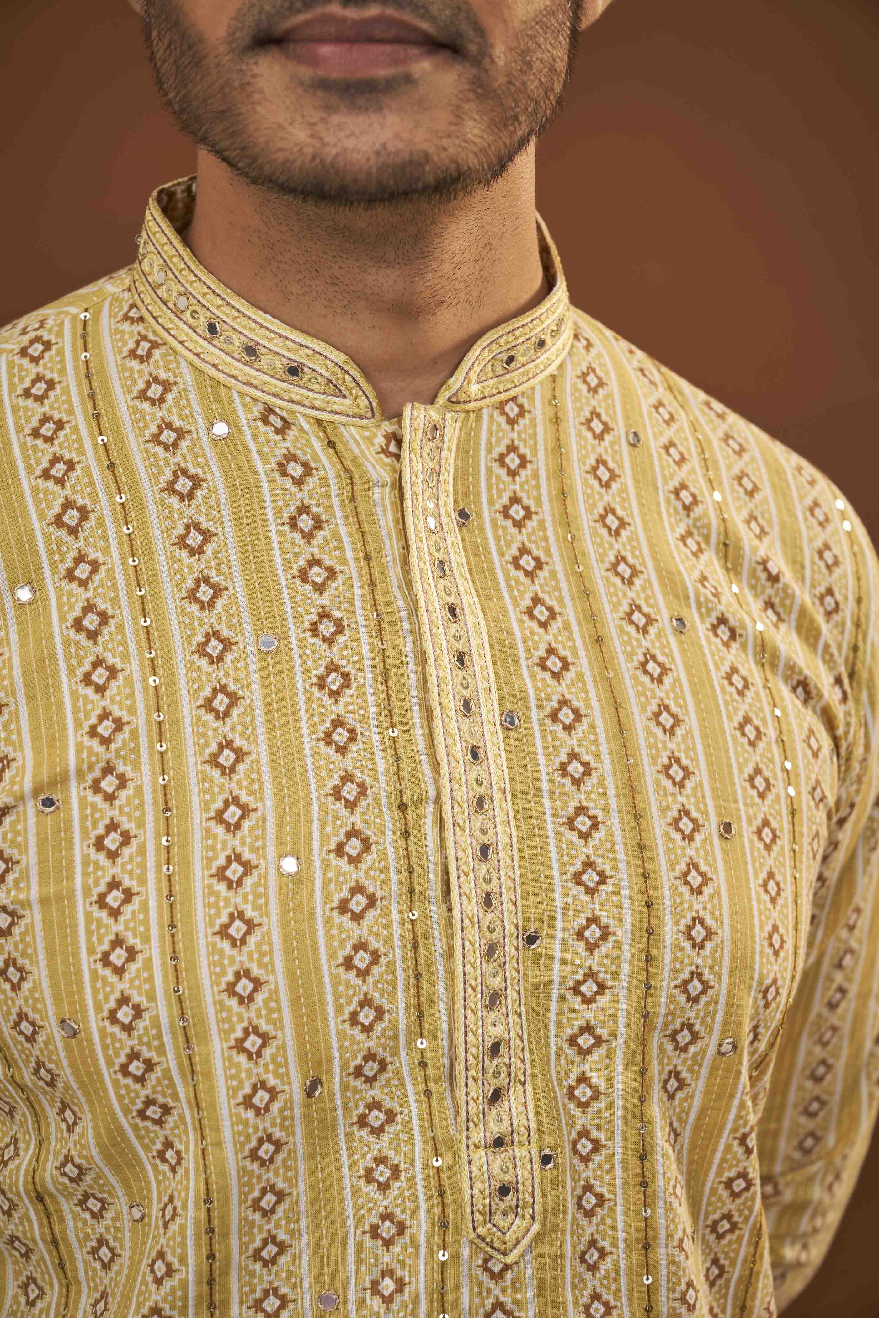 Yellow Cotton Printed Kurta