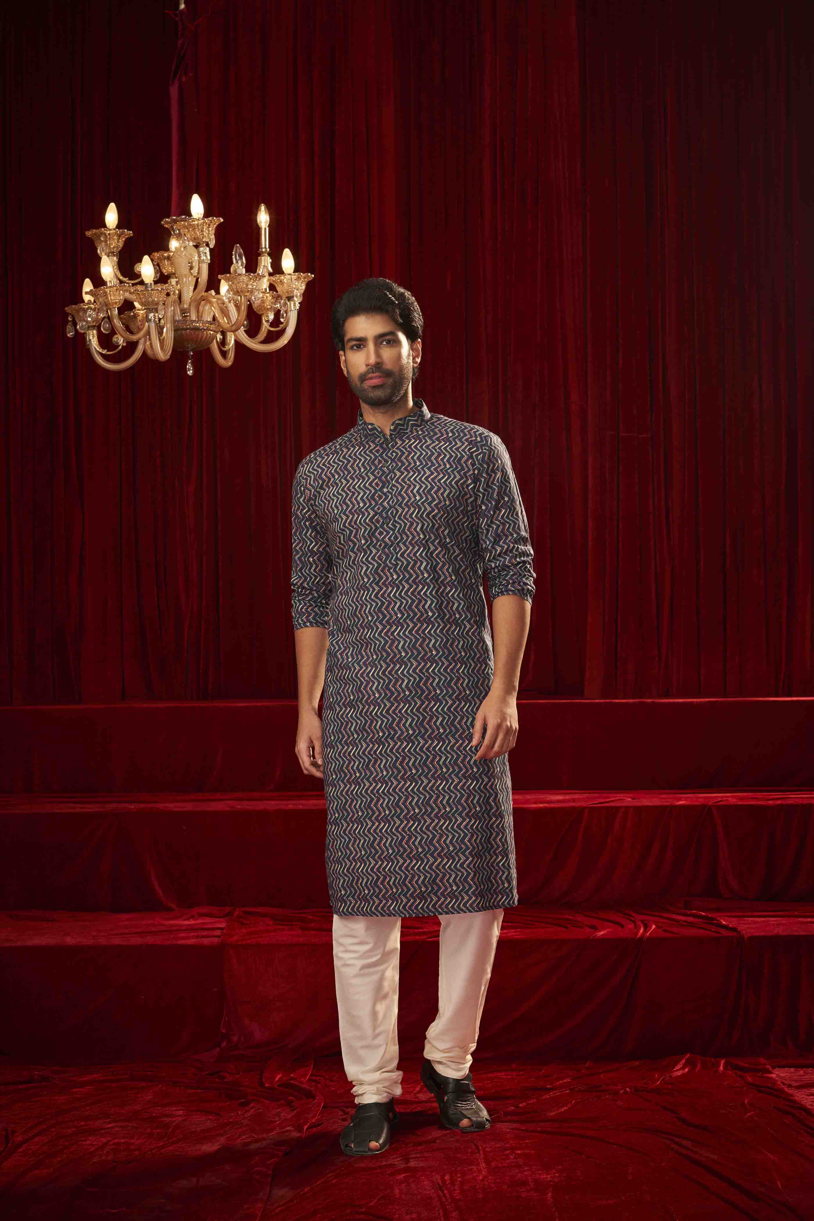 Indigo Cotton Printed Kurta