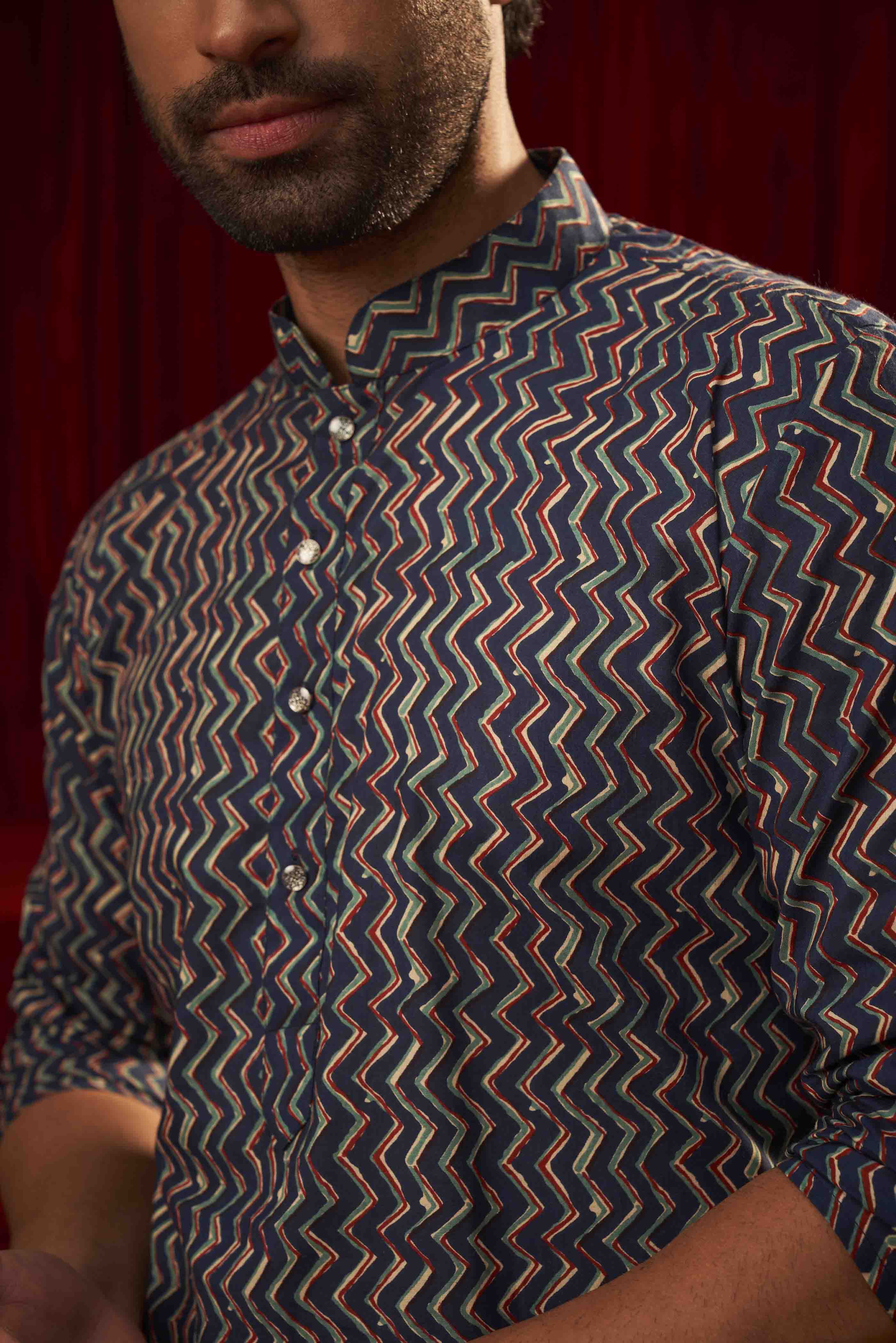 Indigo Cotton Printed Kurta