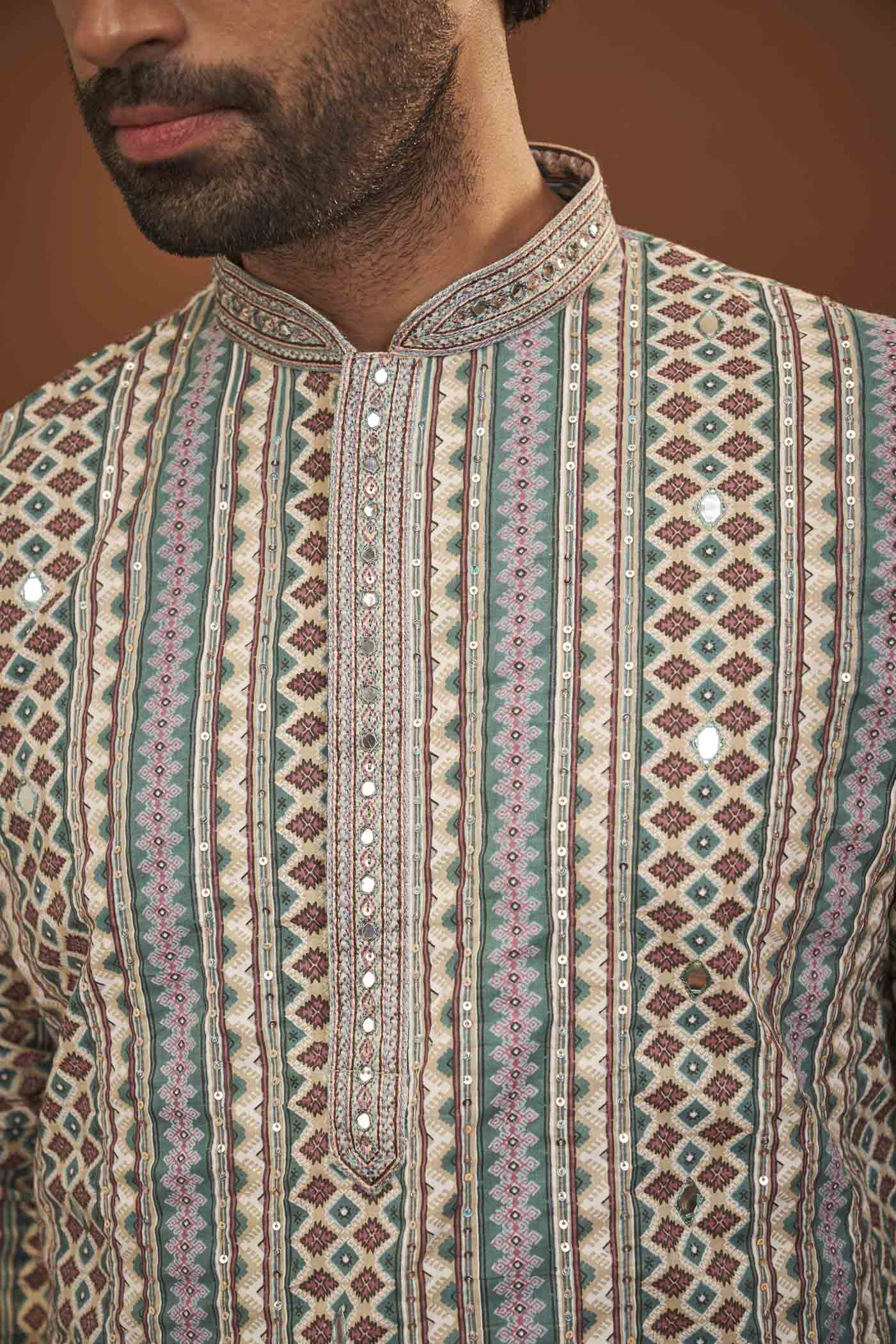 Blue Cotton Kurta with Handwork