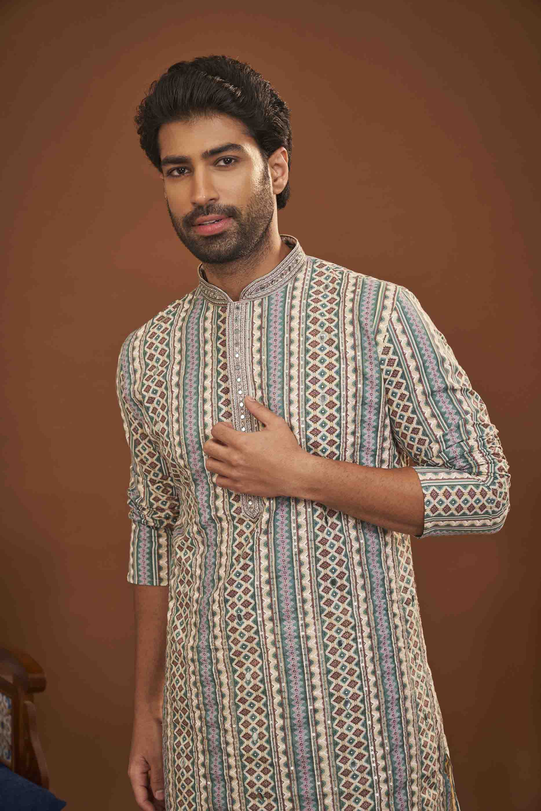 Blue Cotton Kurta with Handwork