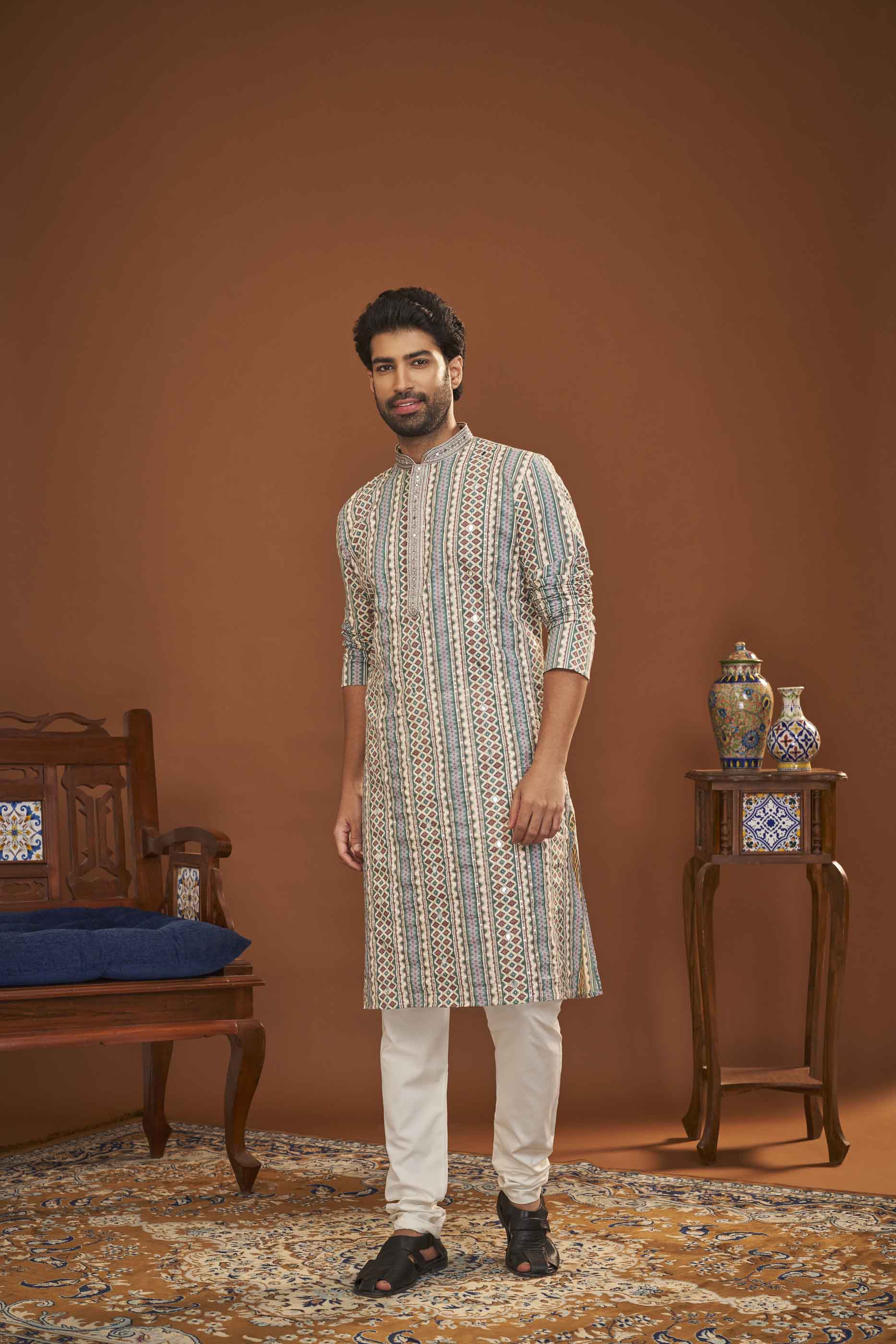 Blue Cotton Kurta with Handwork