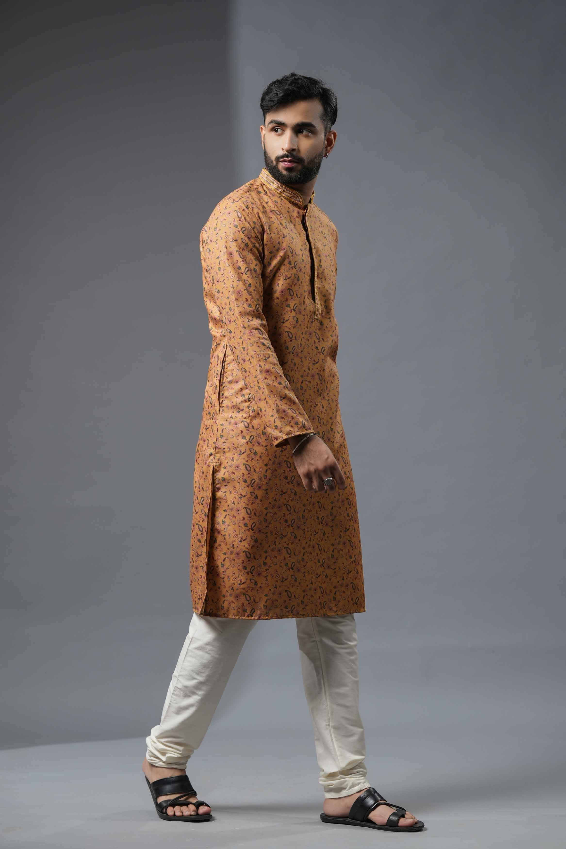 Mustard Floral Printed Kurta