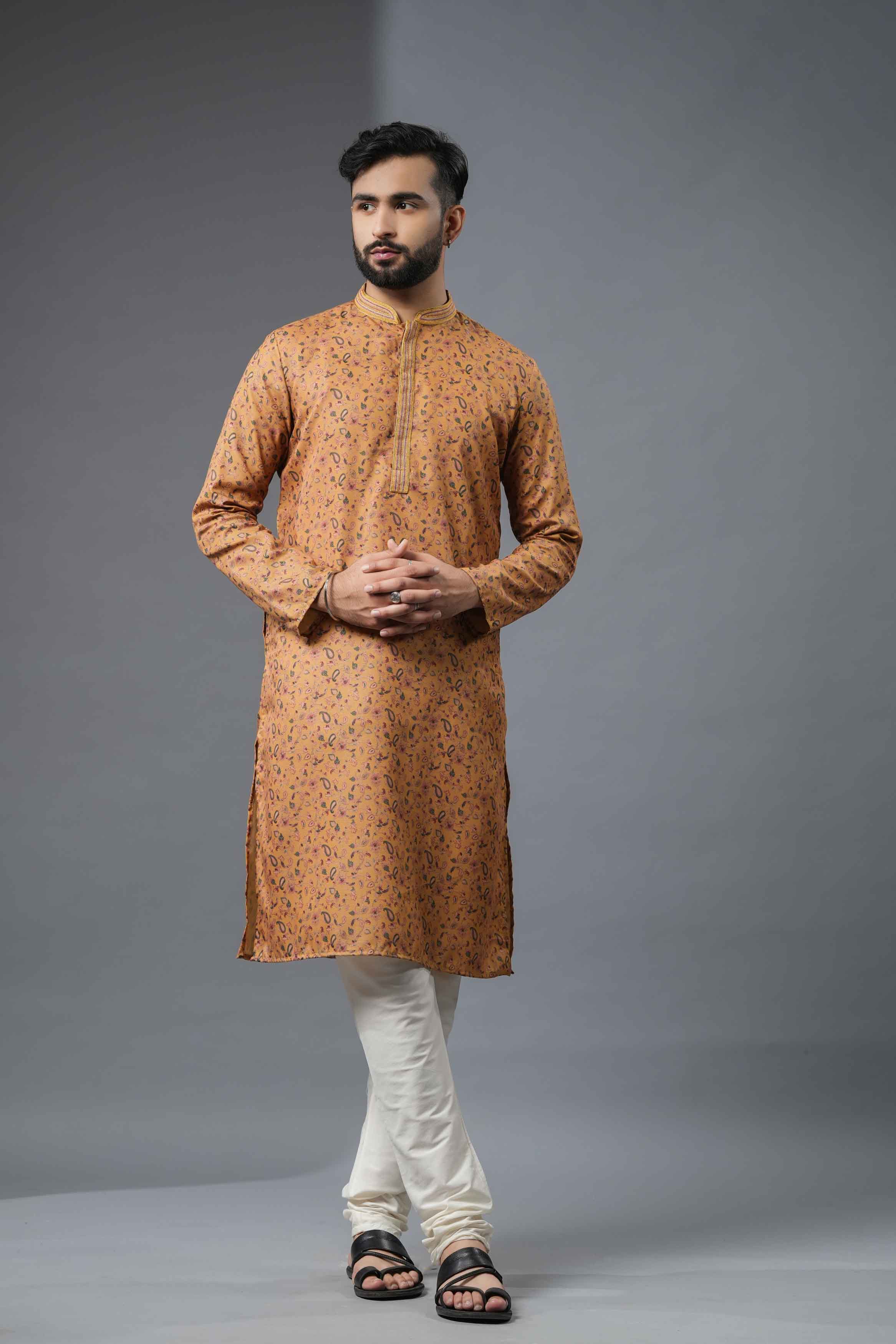 Mustard Floral Printed Kurta