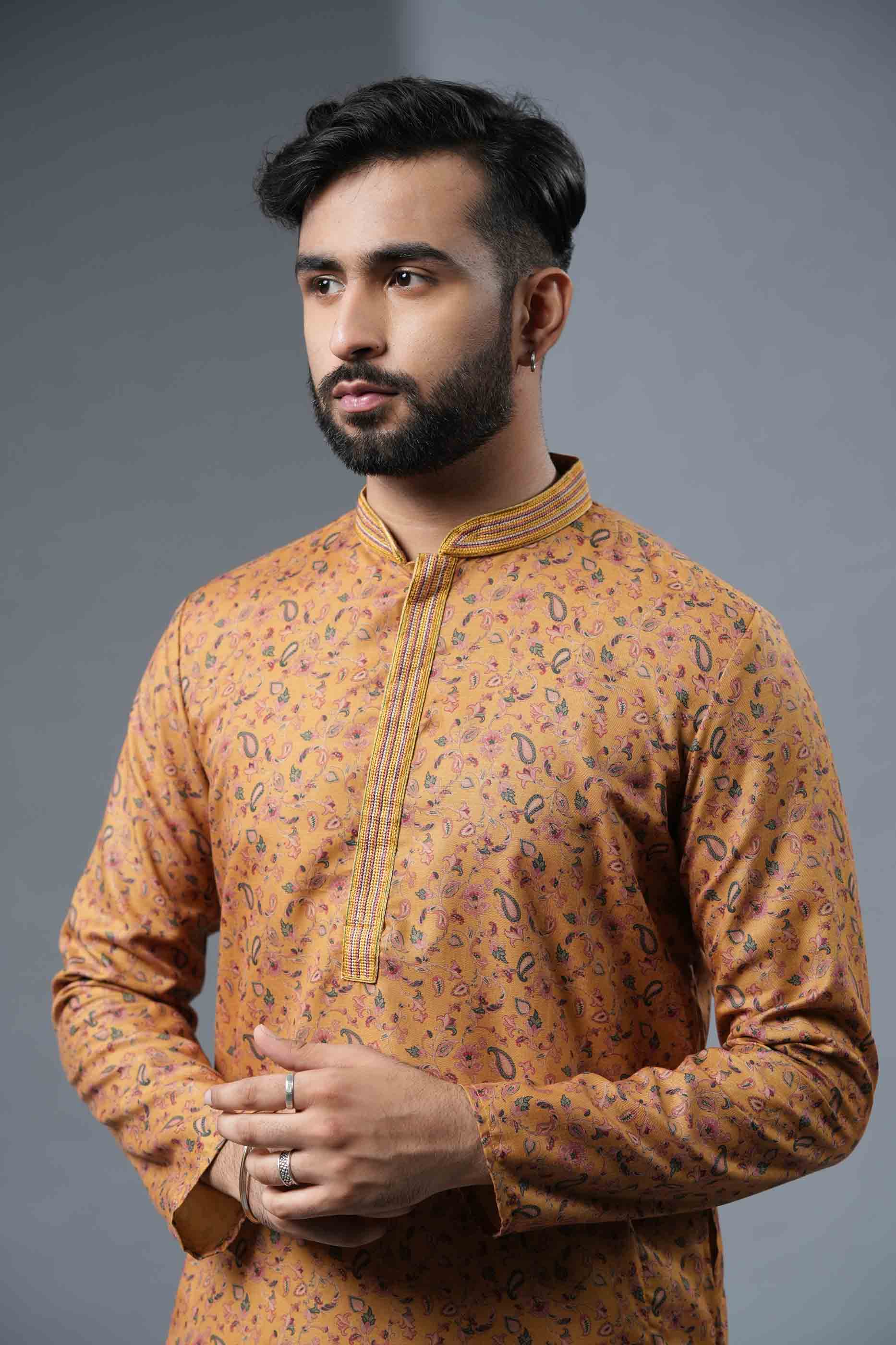 Mustard Floral Printed Kurta
