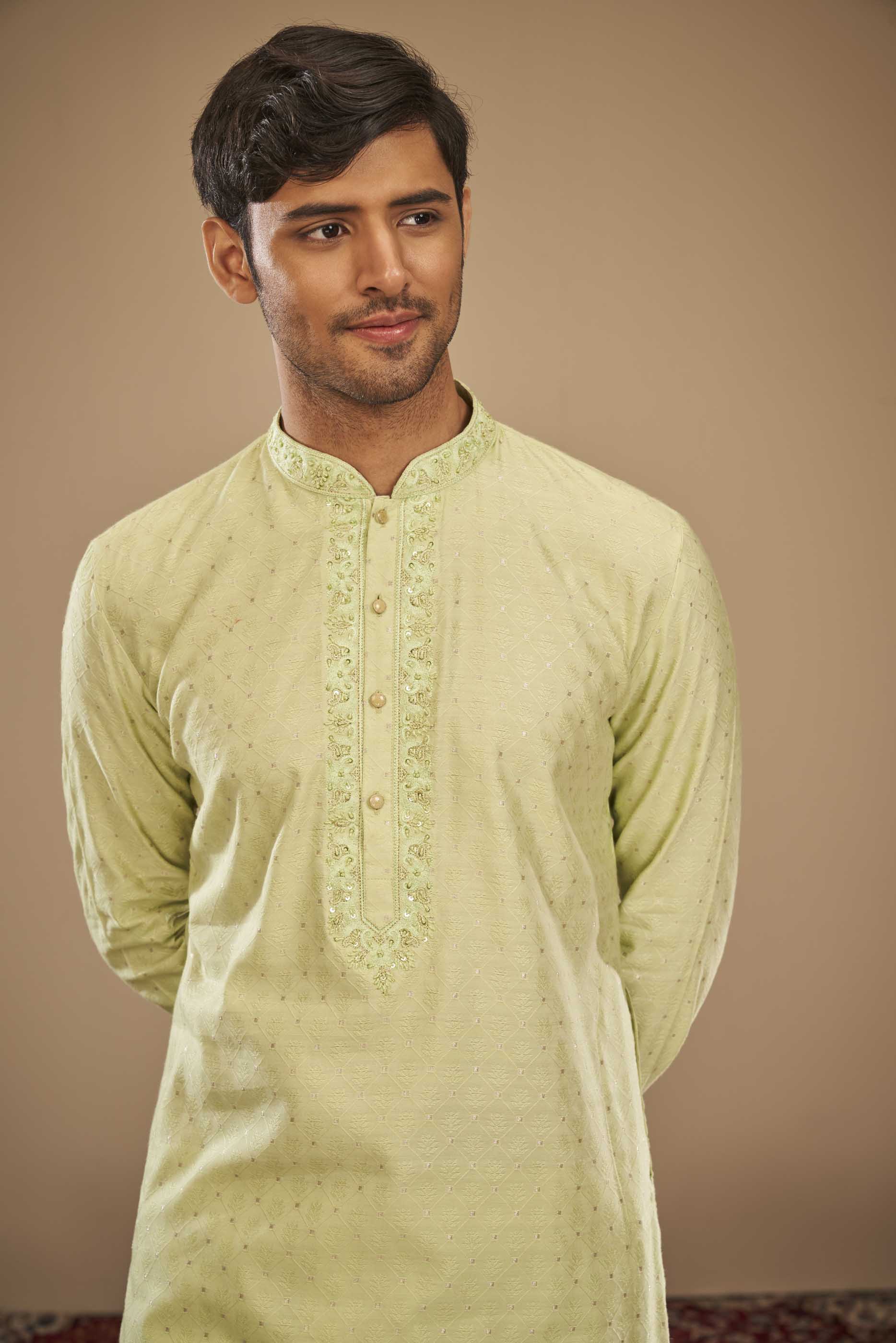 Light Green Heavy Jacquard Kurta