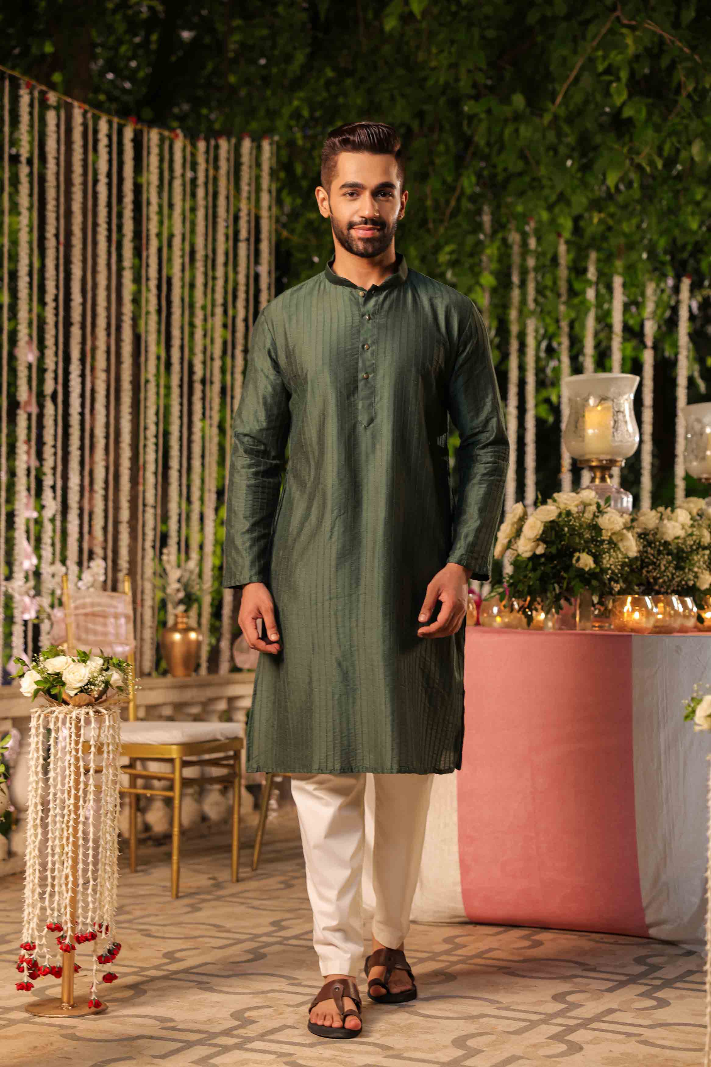 Bottle Green Pintucks Kurta