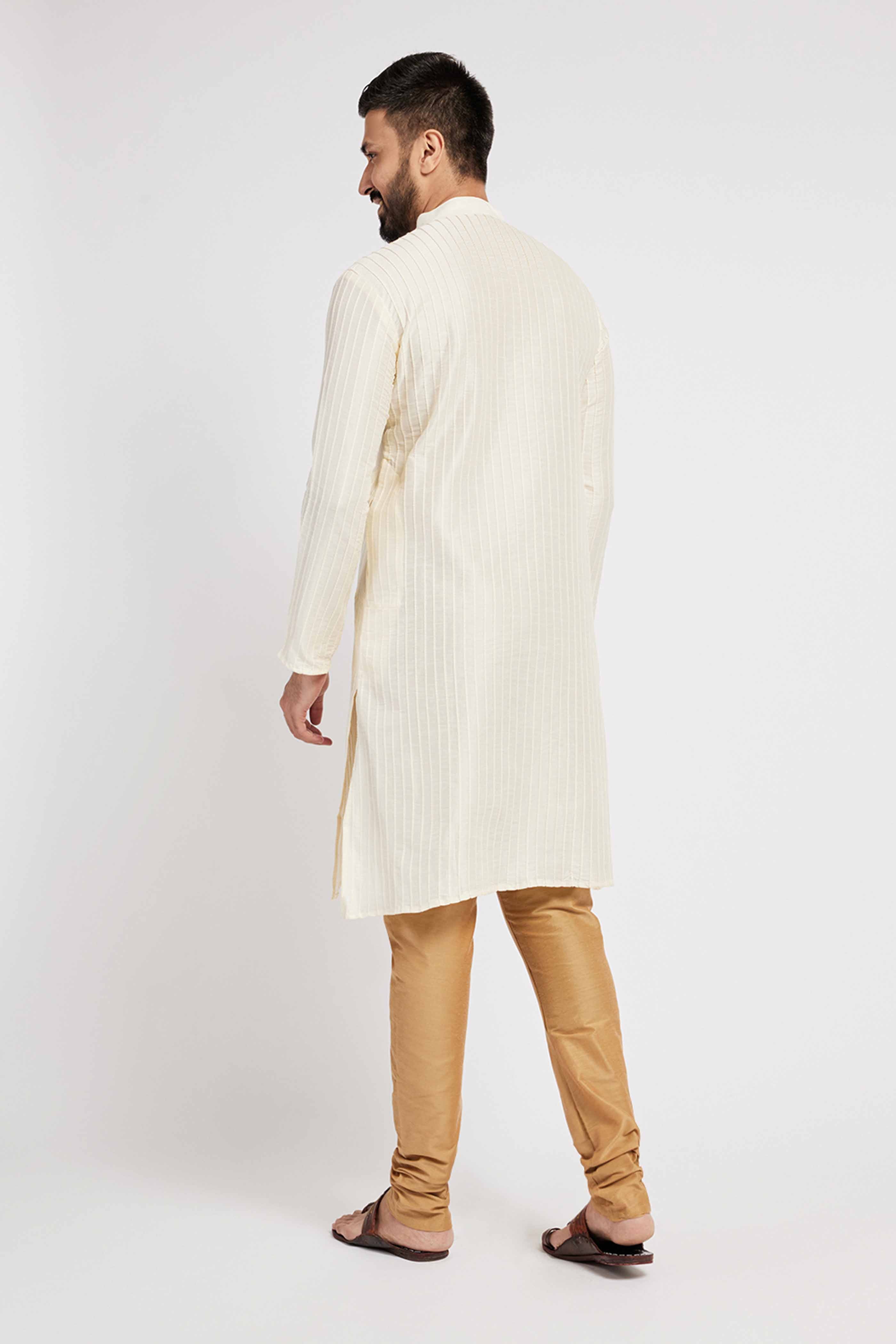 Cream Pintucks Kurta with Metallic buttons