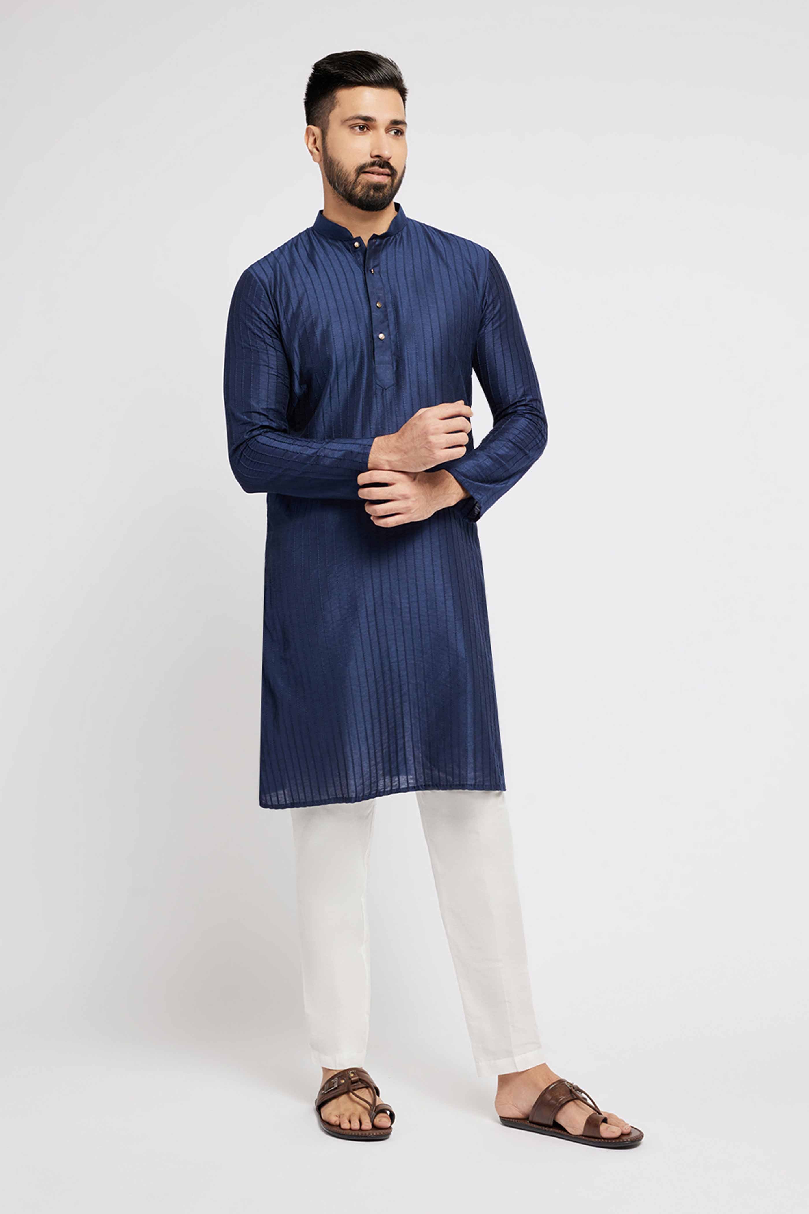 Navy Blue Pintucks Kurta