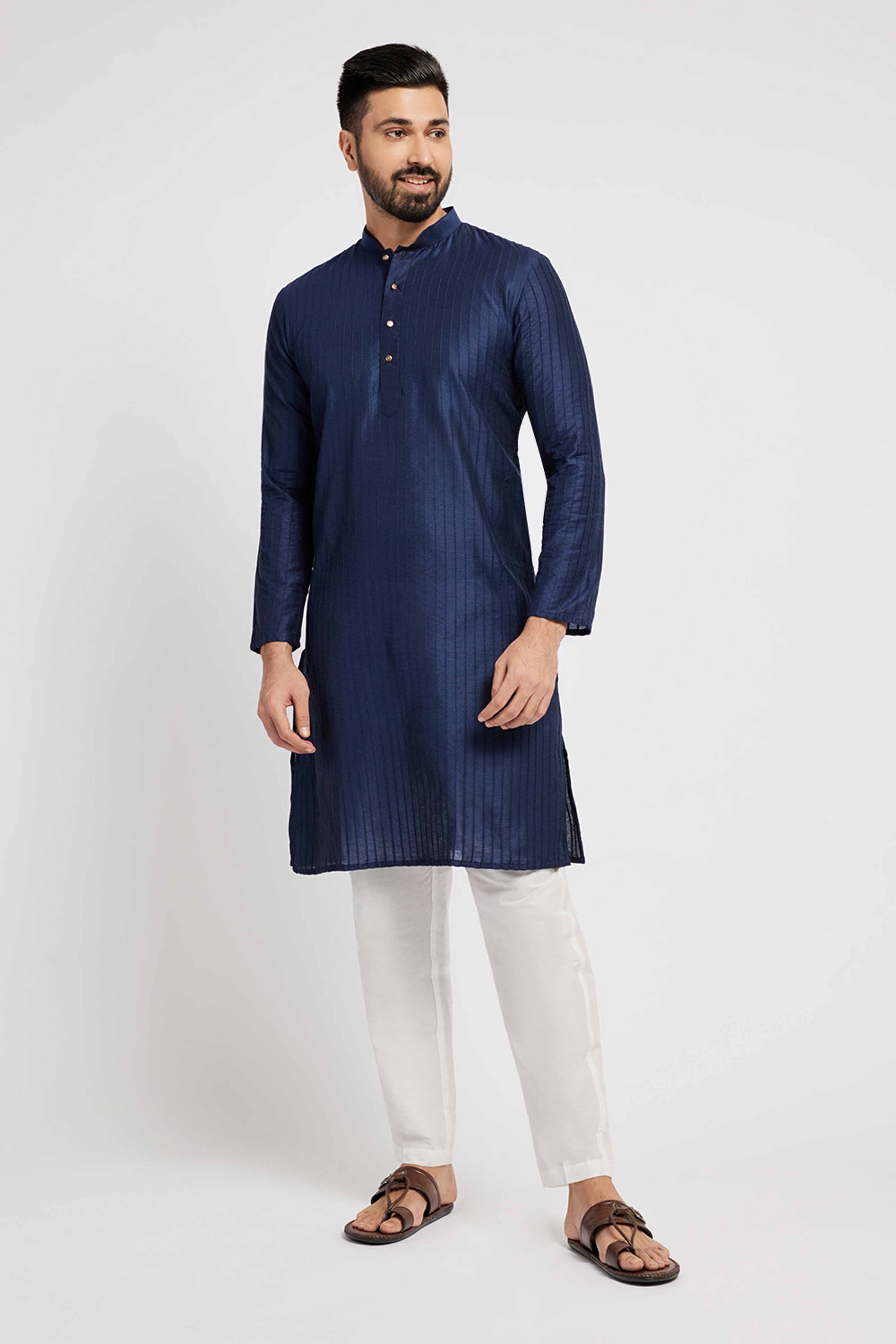 Navy Blue Pintucks Kurta