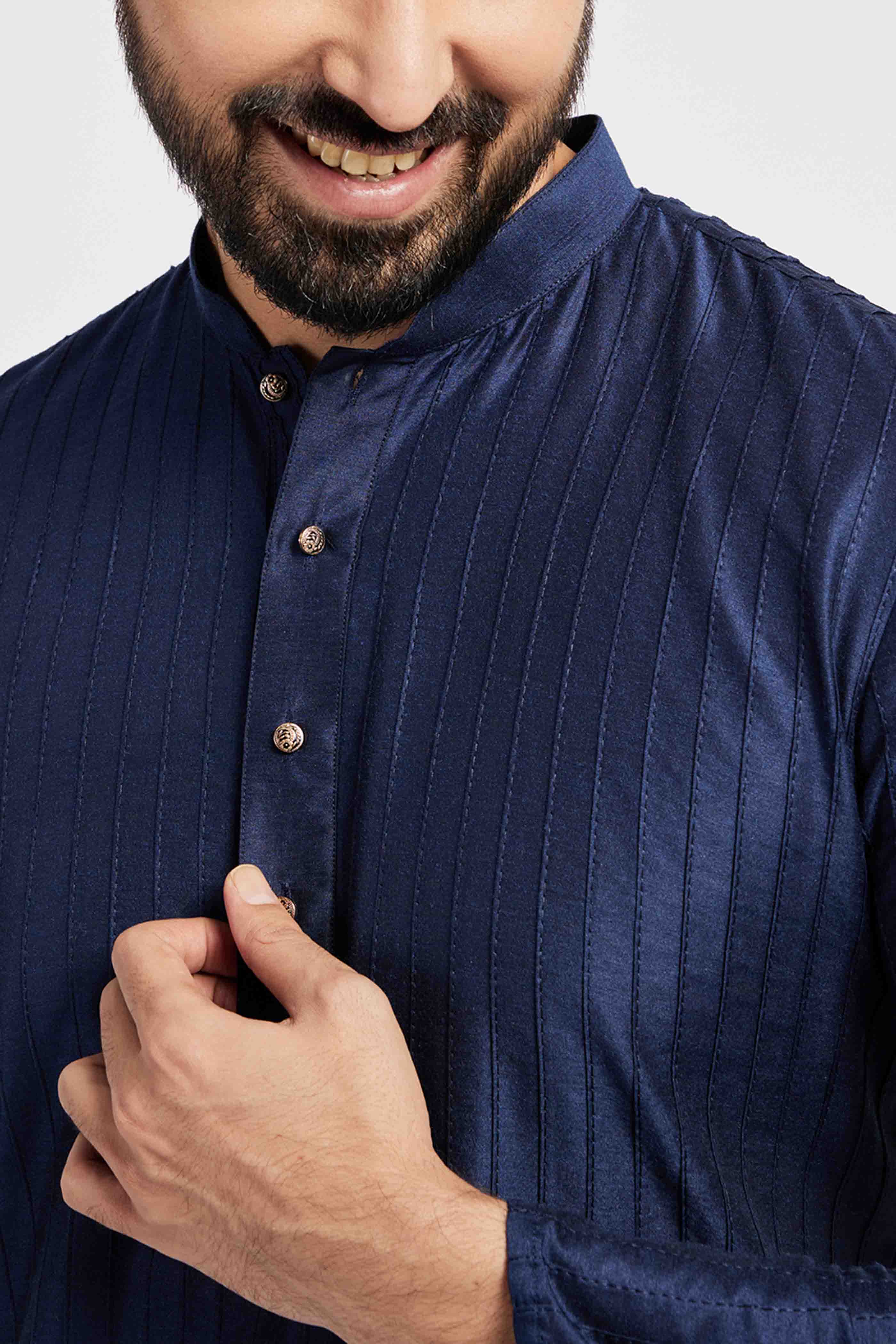 Navy Blue Pintucks Kurta